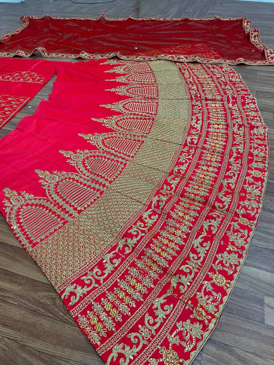 Dazzling Red Color Zari Sequins Embroidery Work Satin Silk Lehenga Choli For Women Near Me