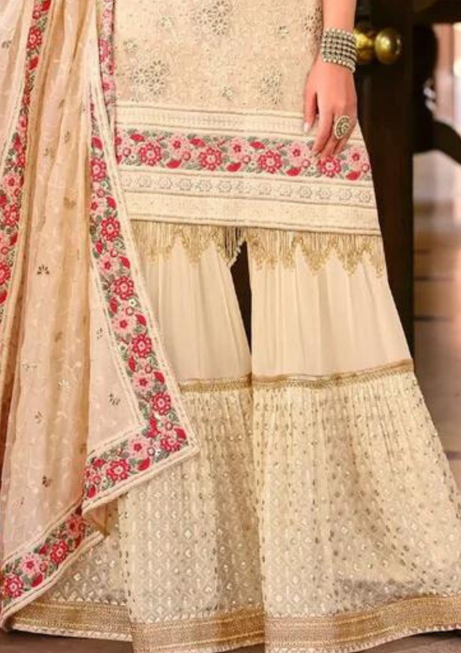 Charming Cream Color  Faux Georgette Sharara Suits In USA
