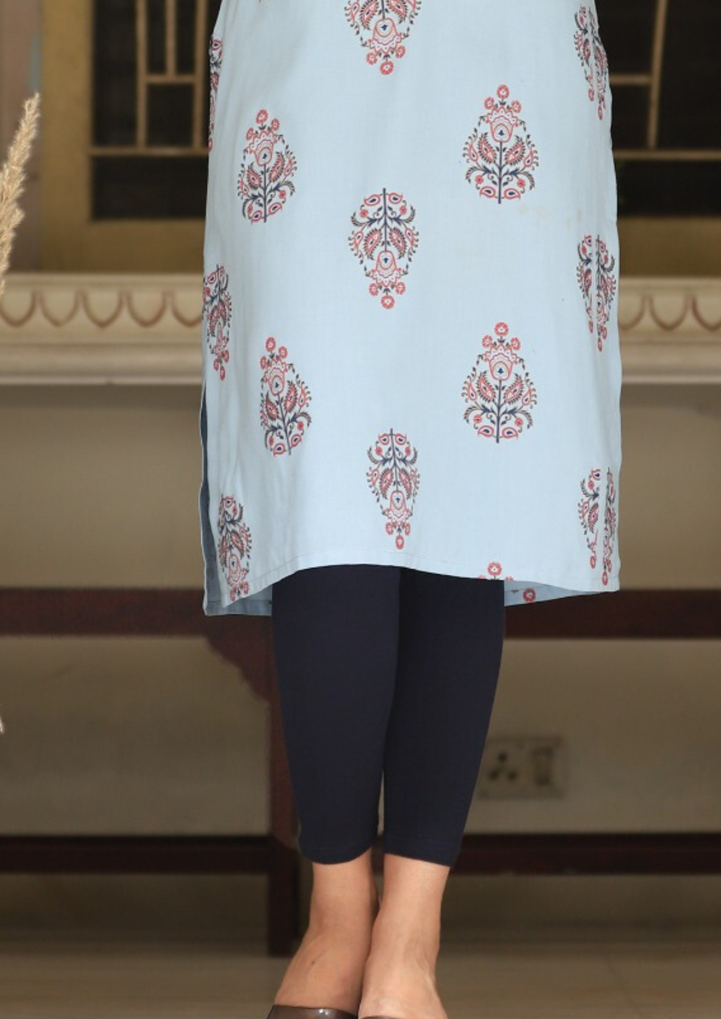 Appealing Blue Color Embroidery Work Kurti In Mesa