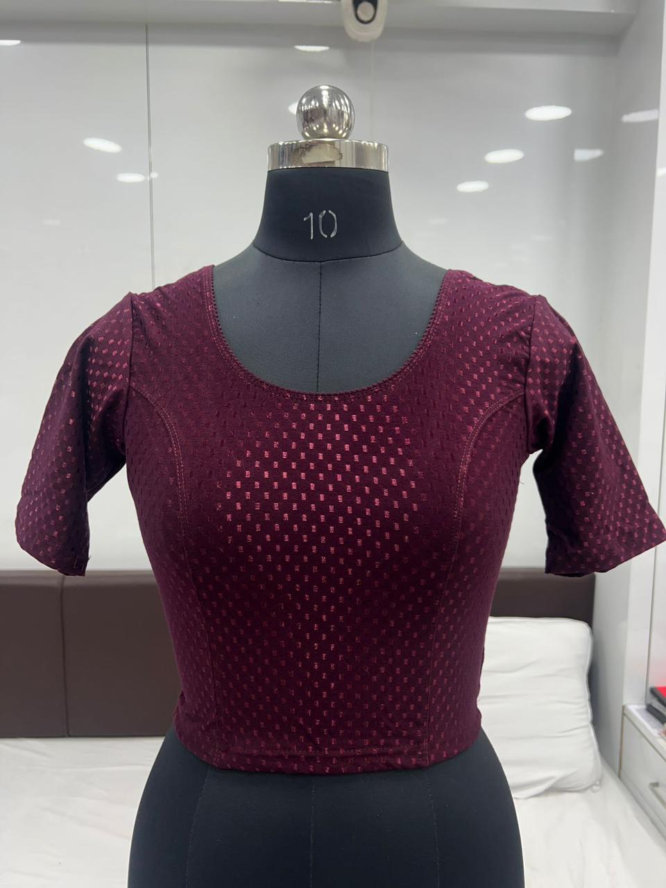 Alluring Wine Color Cotton Dobby Stretchable Ready To Wear Blouse For Women