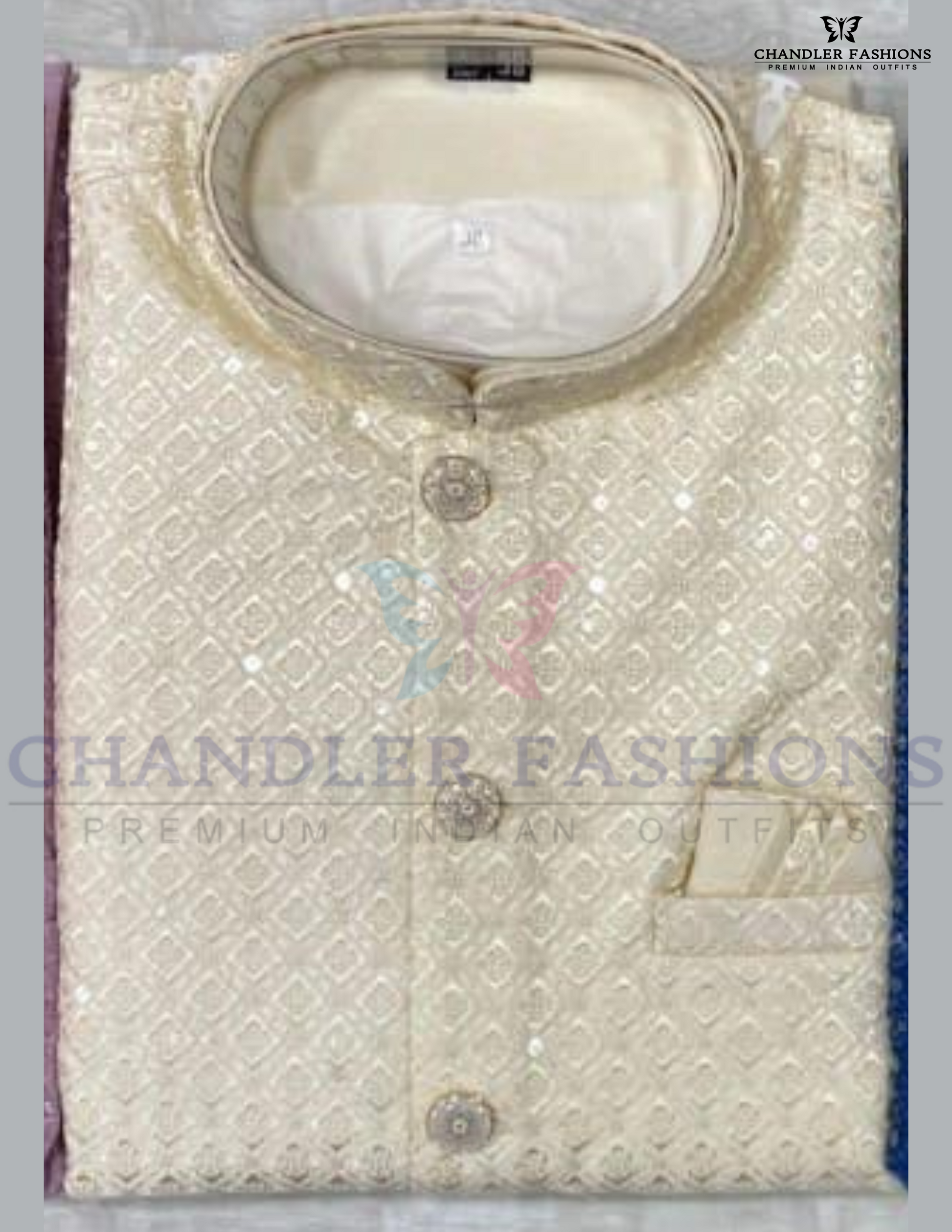 Pretty Cream Color Banglori Silk With Embroidery Work Kurta And Pajama With Koti Jacket For Women