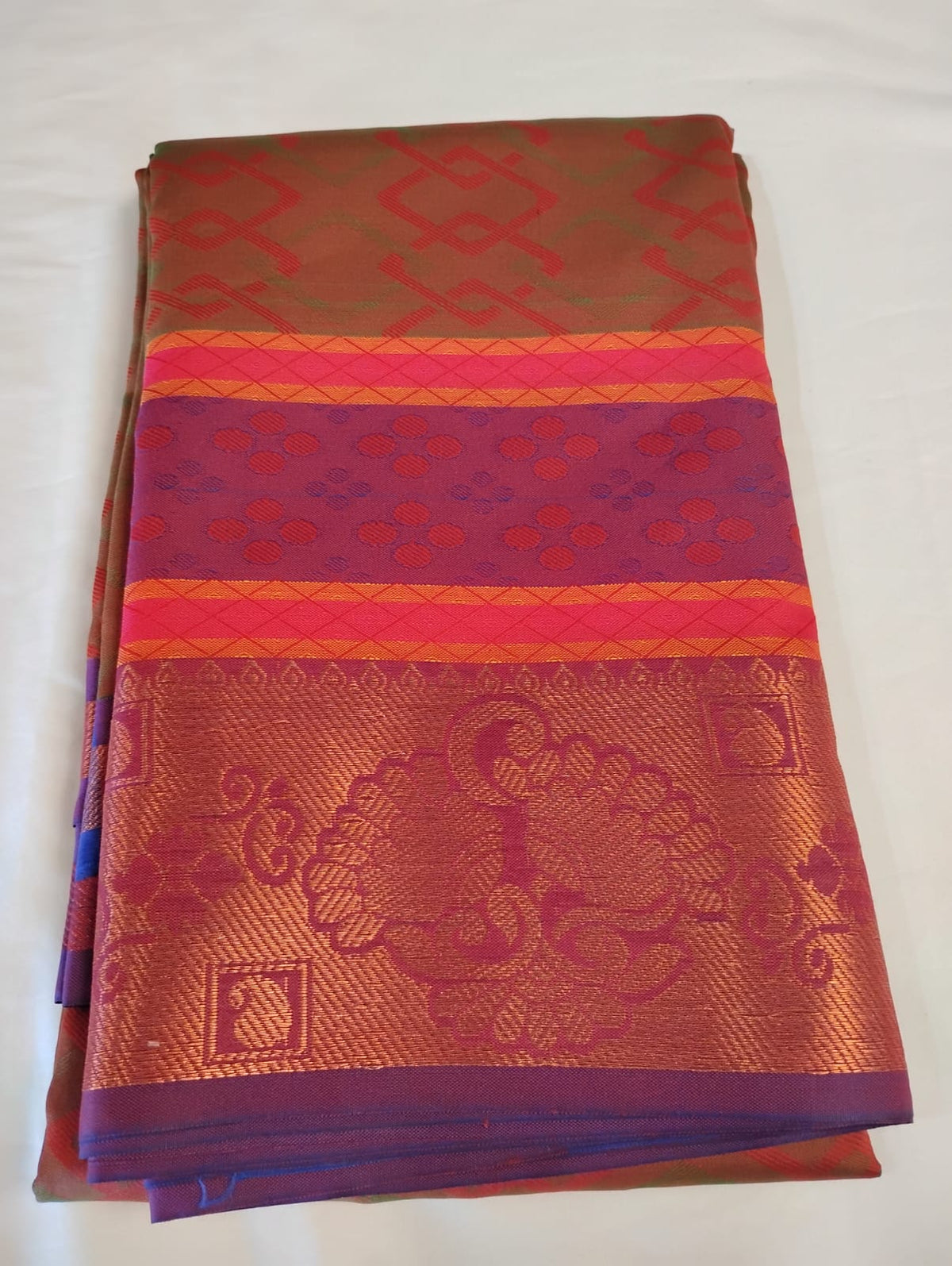 Magnificent Multicolor Pure Kanchi Silk With Gold Zari Work Border Saree For Women