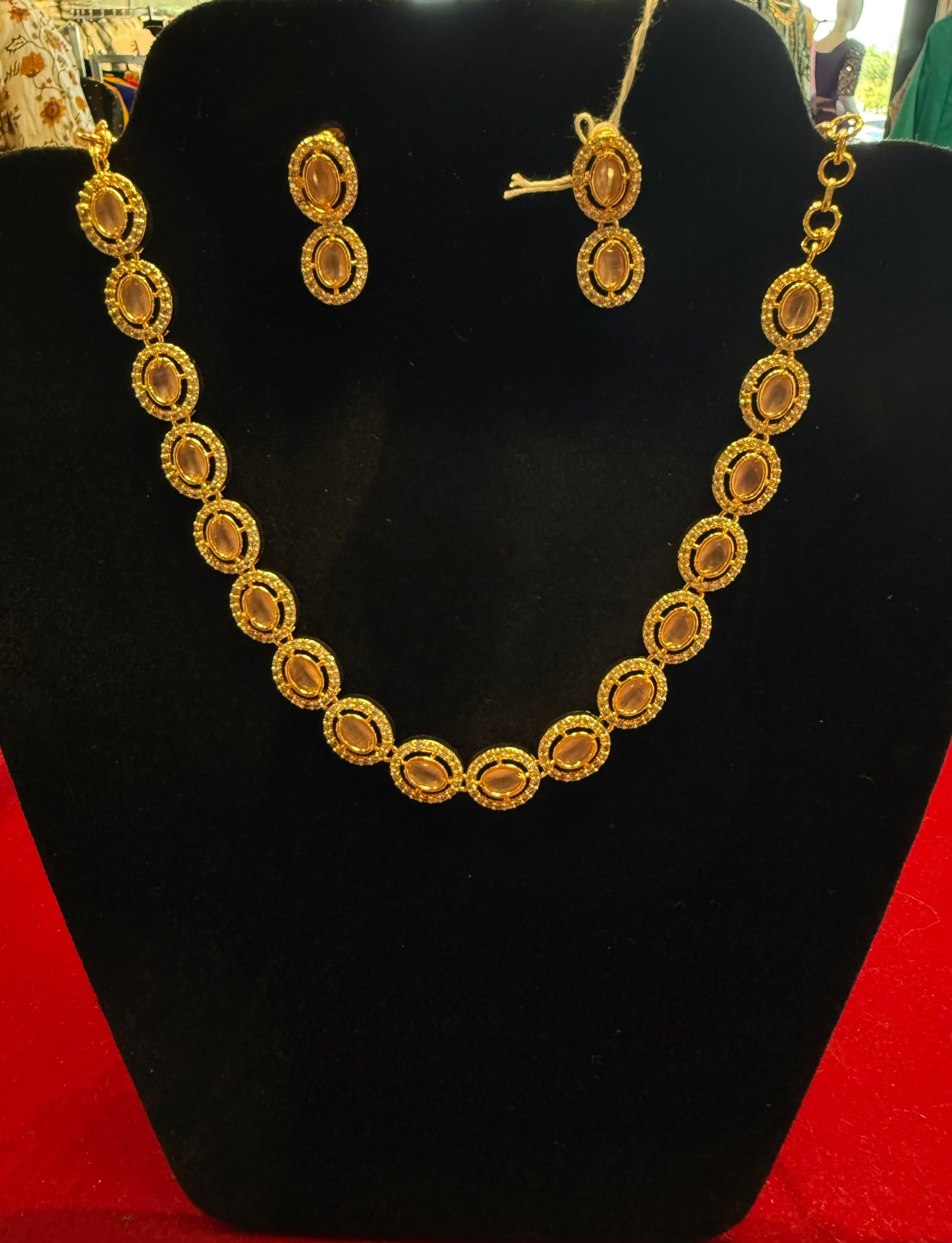 Alluring Gold plated Pink Necklace & Earrings For Women