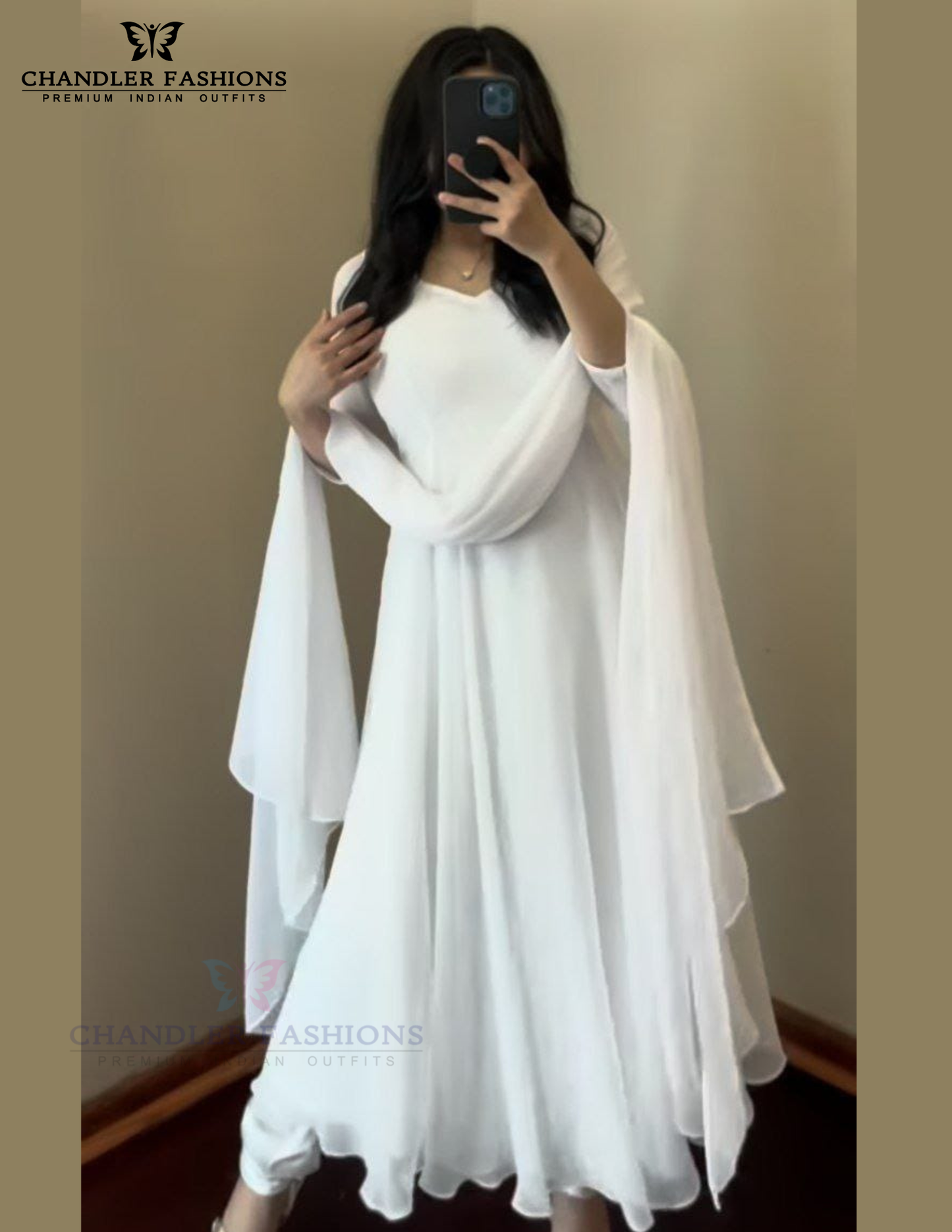 White Color Georgette Anarkali Gown In Peoria