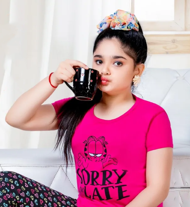 Beautiful Pink And Black Short Sleeve Round Neck Rich Cotton Pajama Set In USA