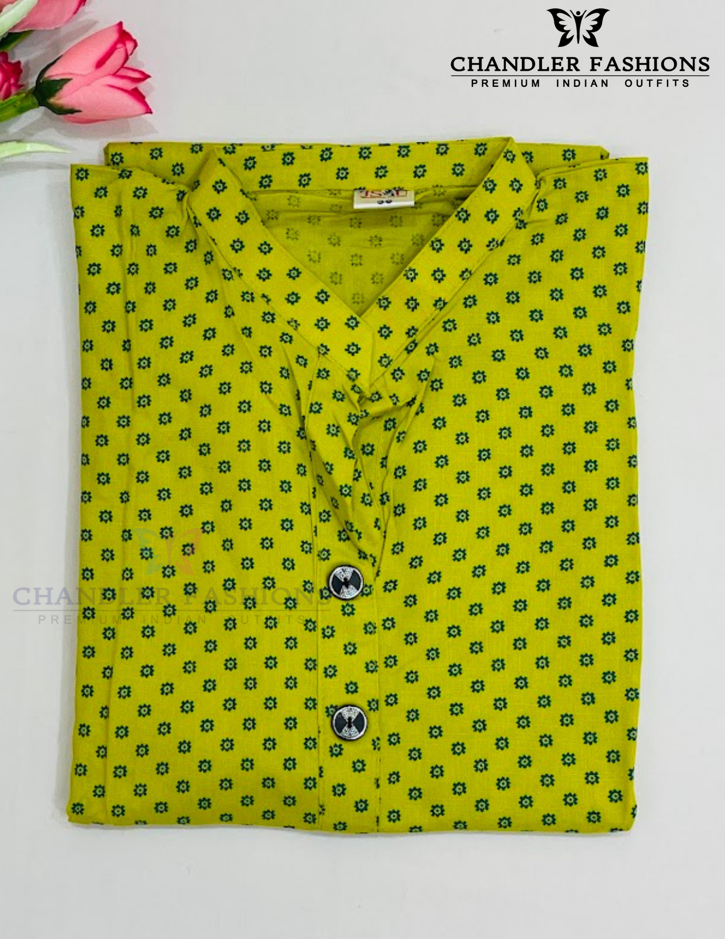 Attractive Lime Green Color Rayon With Printed Work Kurti For Girls Near Me
