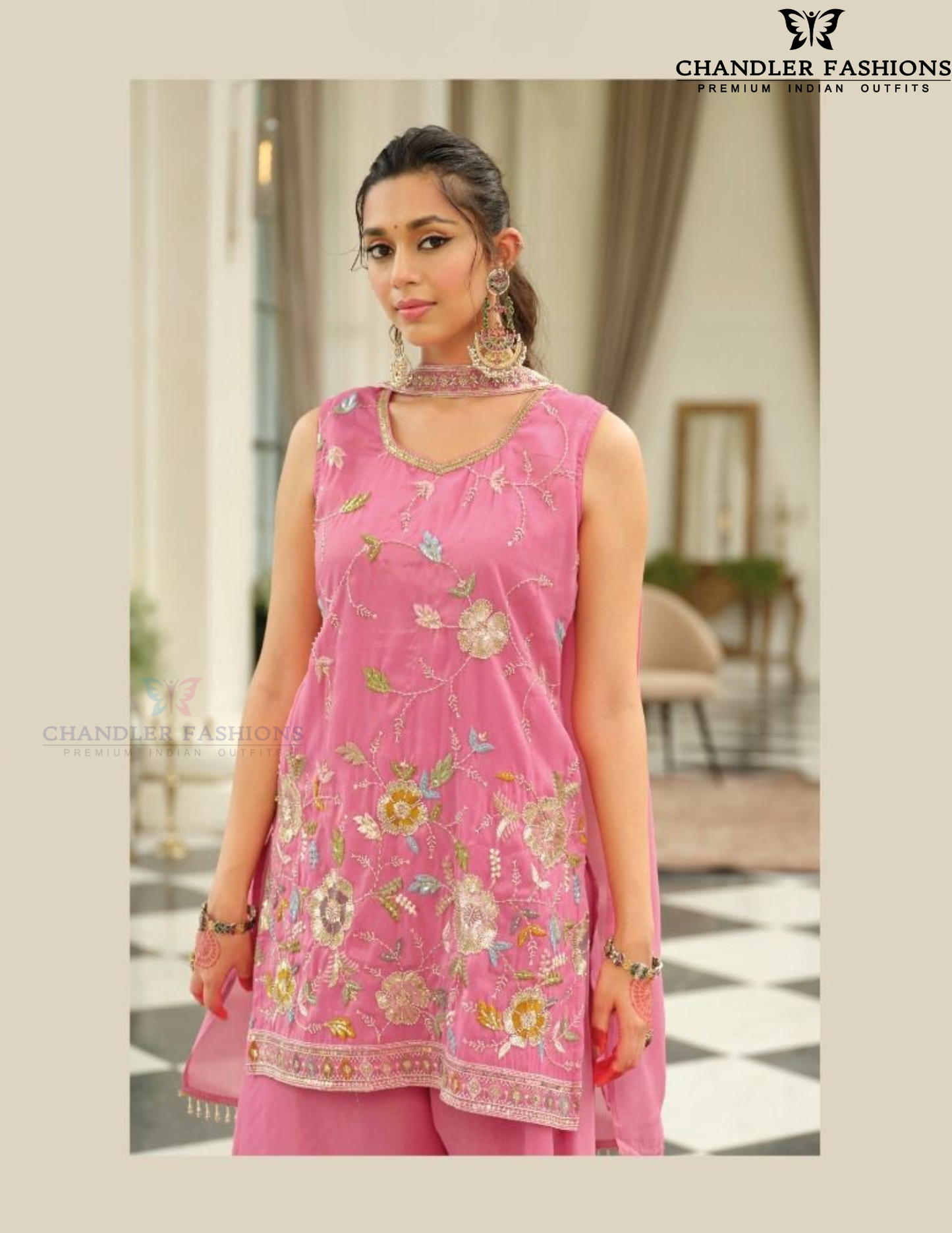 Light Pink Color Embroidery Work Palazzo Suits In Chandler