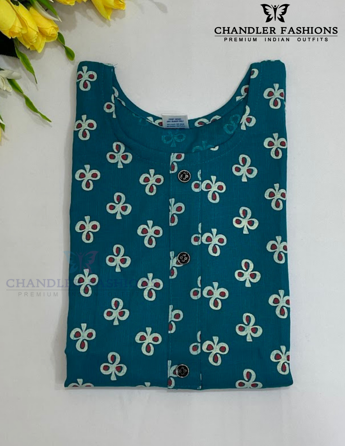 Pretty Teal Blue Color Rayon With Printed Work Kurti For Girls Near Me