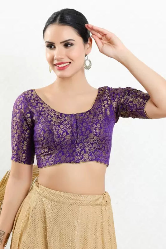 Beautiful Violet Colored Jacquard Printed Blouse For Women