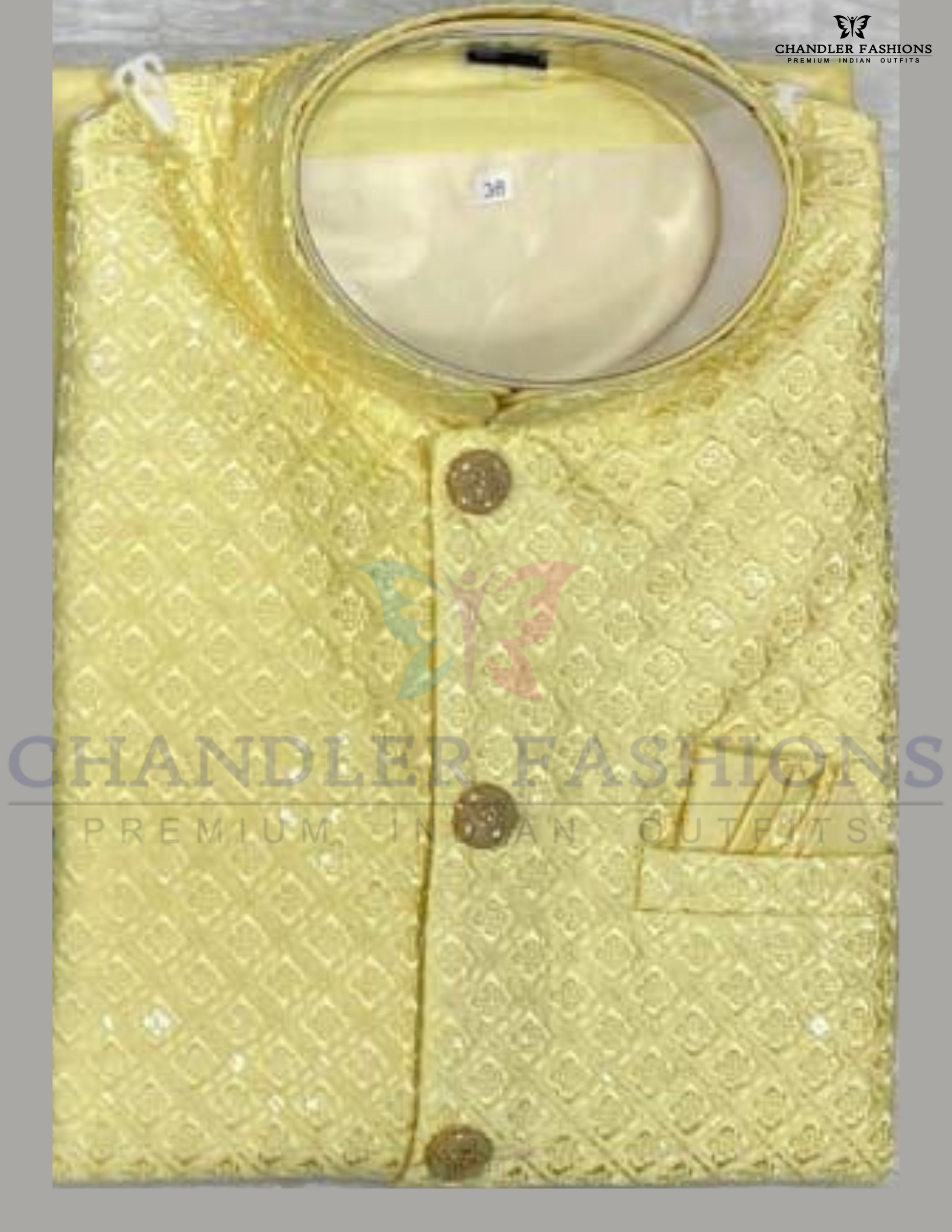 Attractive Yellow Color Heavy Banglori Silk With Embroidery Work Kurta And Pajama With Koti Jacket