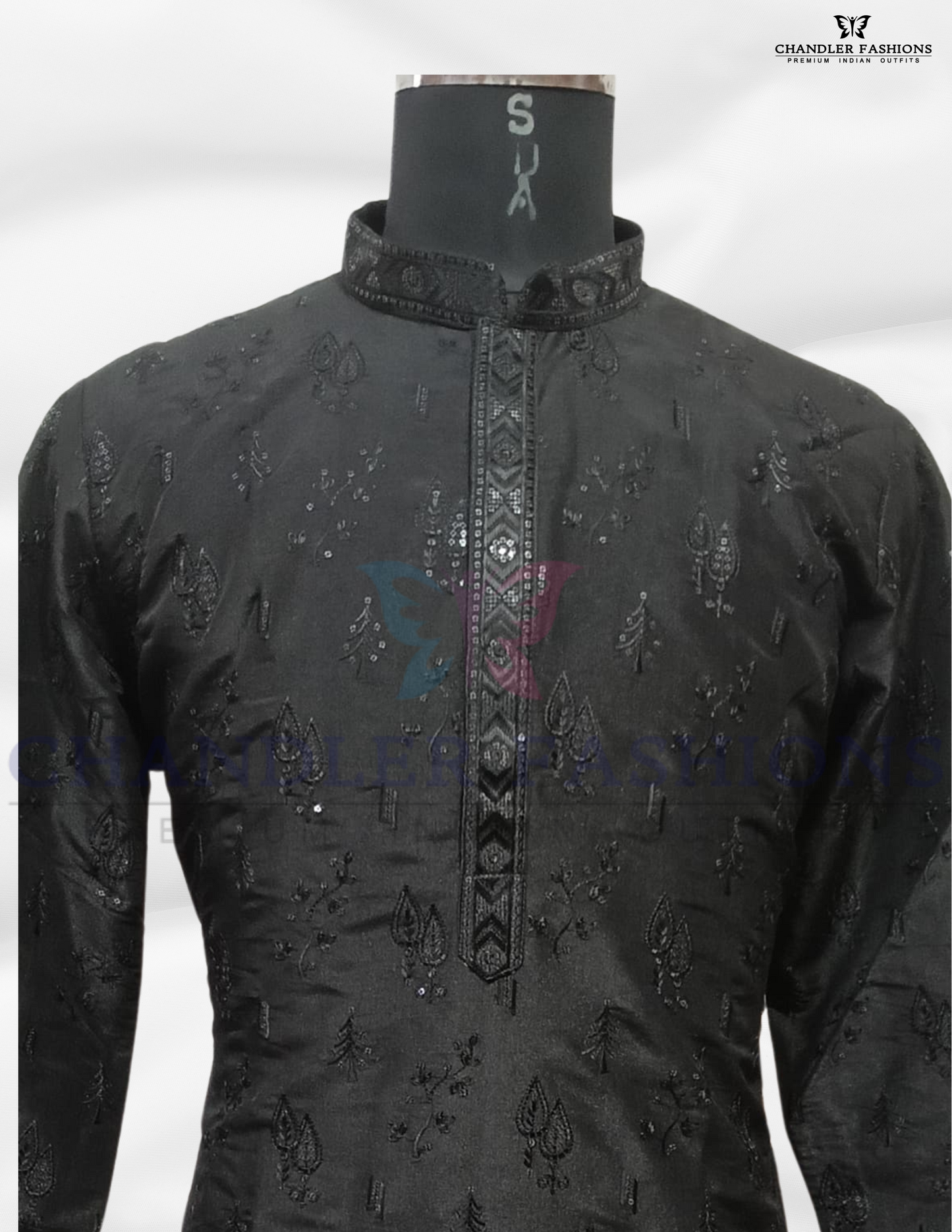 Elegant Black Color Silk Cotton Kurta With Pajama Near Me