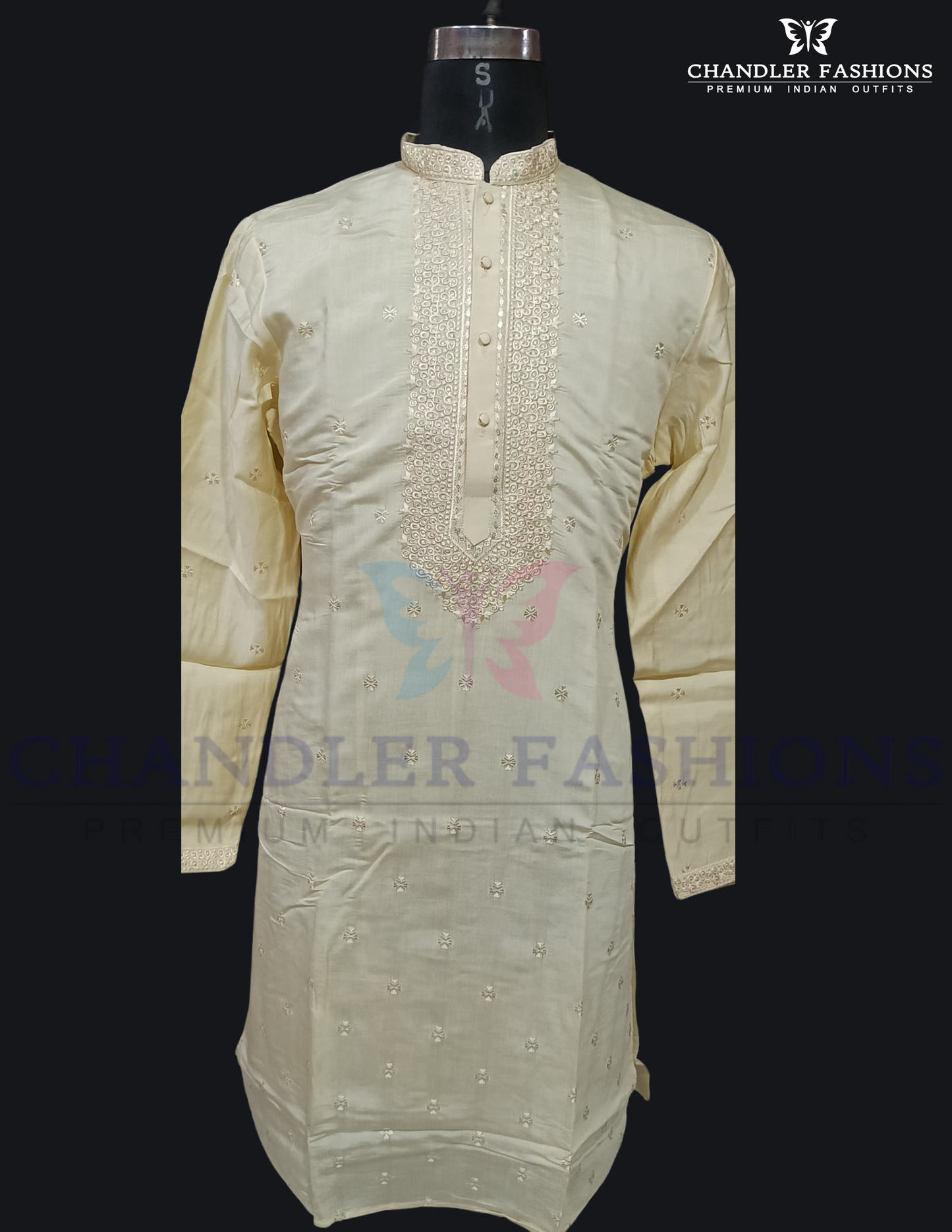 Alluring Beige Color Silk Cotton Kurta With Pajama For Men