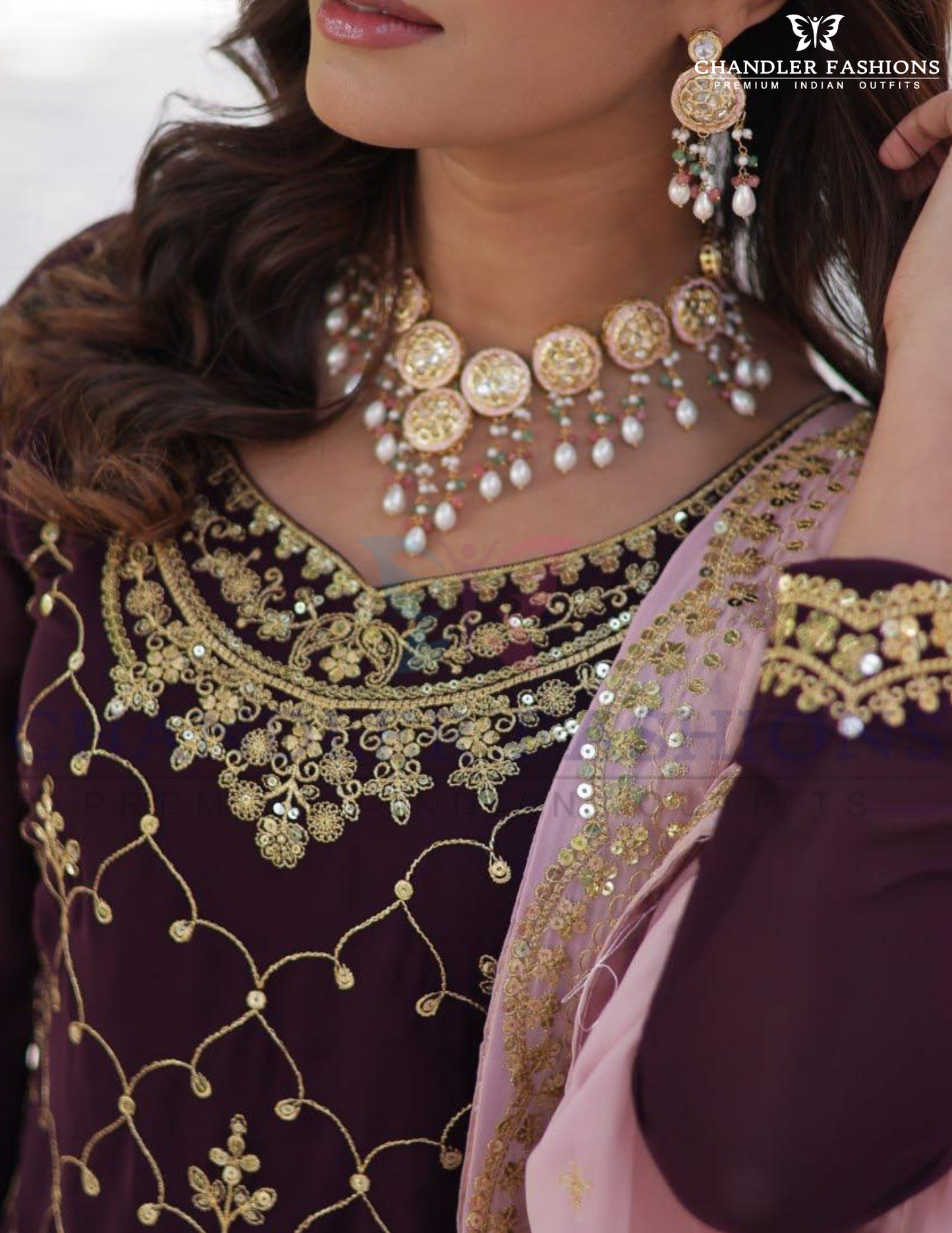 Graceful Dark Purple Color Faux Blooming Fabric With Embroidery And Sequins Work With Palazzo Suits In USA