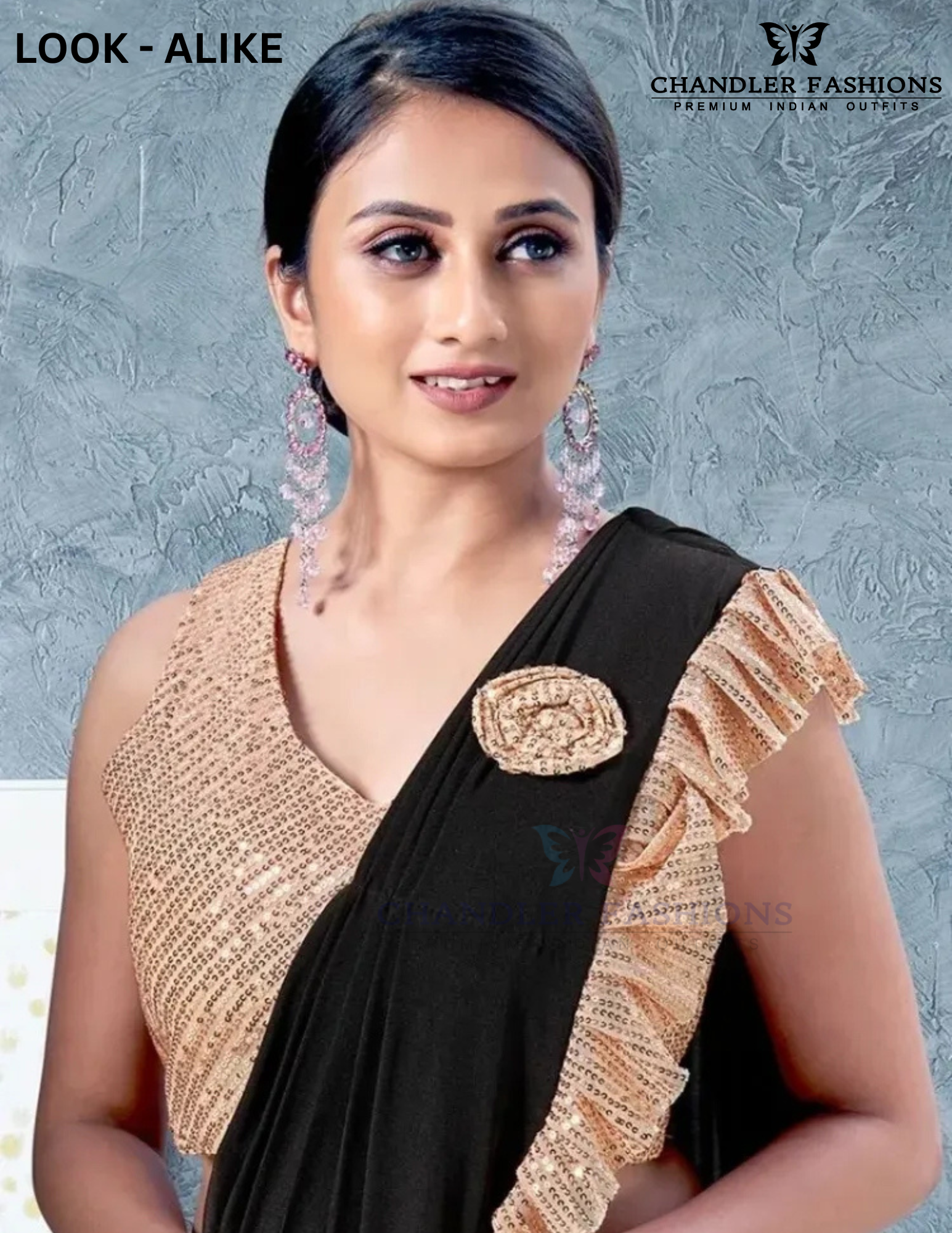 Black Color Ready To Wear One Minute Lycra Designer Saree Near Me