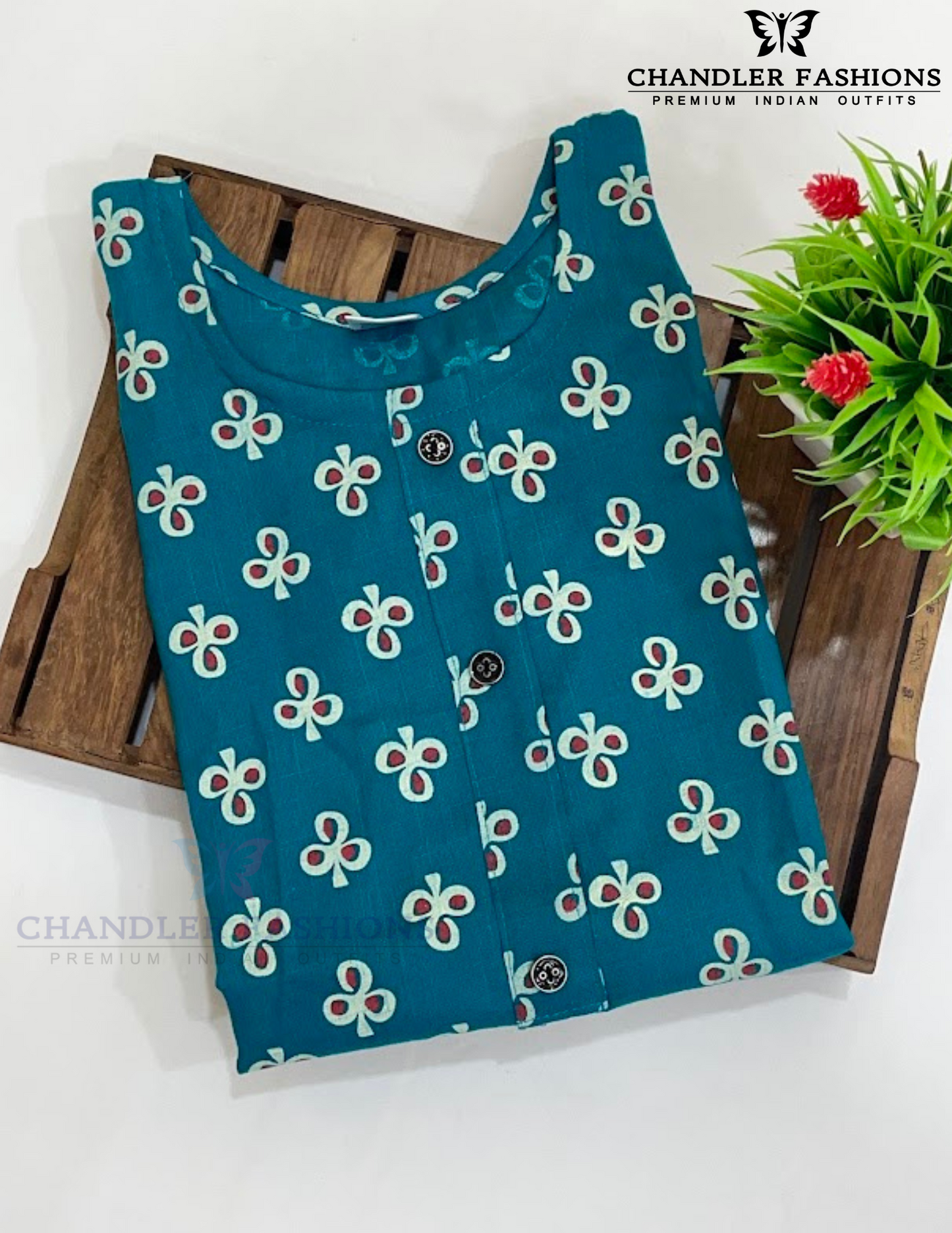 Pretty Teal Blue Color Rayon With Printed Work Kurti In USA