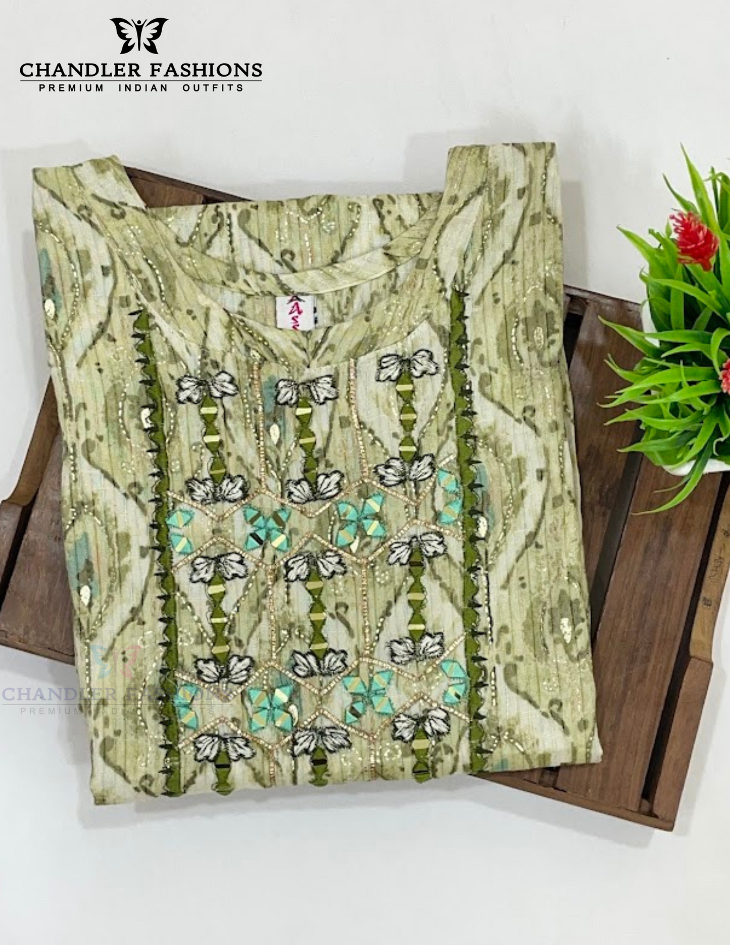 Attractive Cream and Light Green Color Poly Cotton With Thread And Mirror Work Kurti In USA