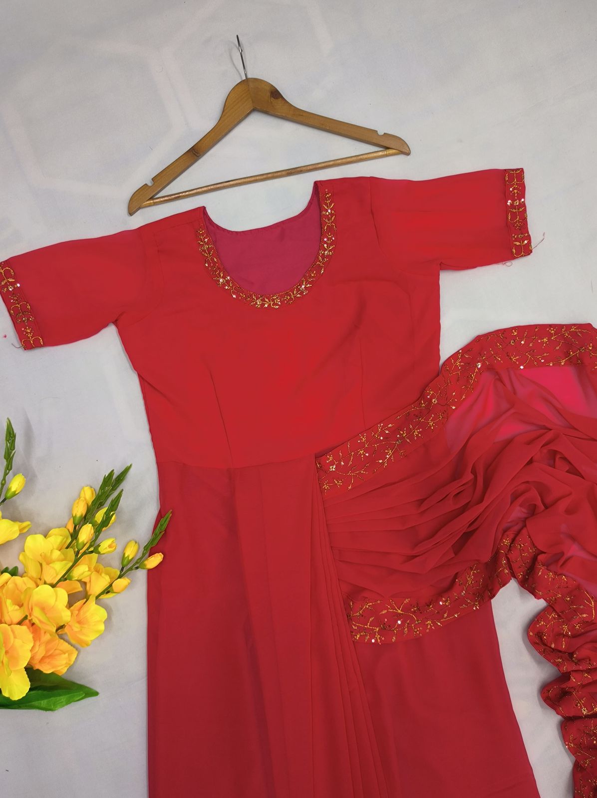 Ready To Wear One Minute Georgette Embroidery Gown Saree In USA