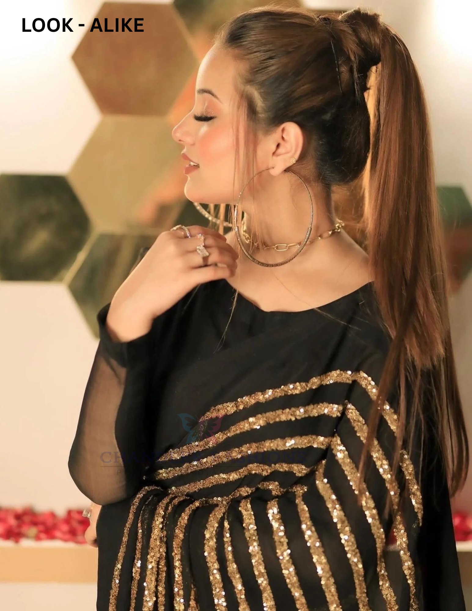 Black Premium Blooming Georgette Sequins Work Designer Saree Near Me