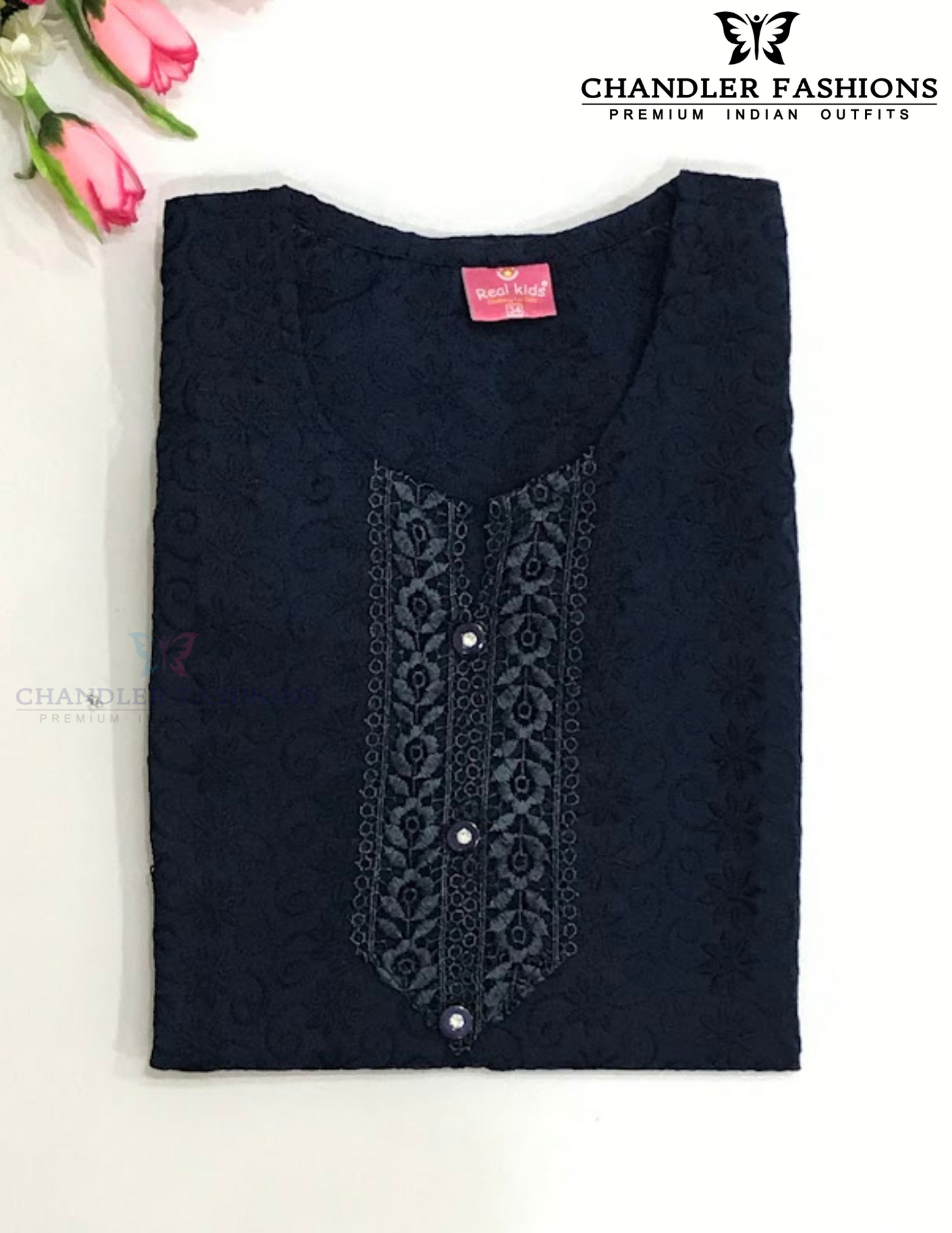 Wonderful Dark Blue Color Cotton With Embroidery Work Kurti For Girls In USA