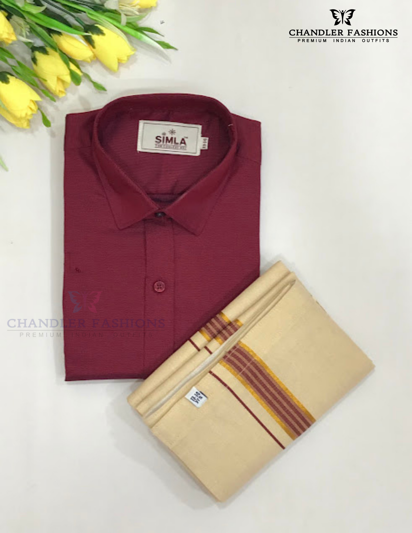 Appealing Maroon Color Cotton Shirt With Tissue Zari Work Dhoti Set For Kids Near Me