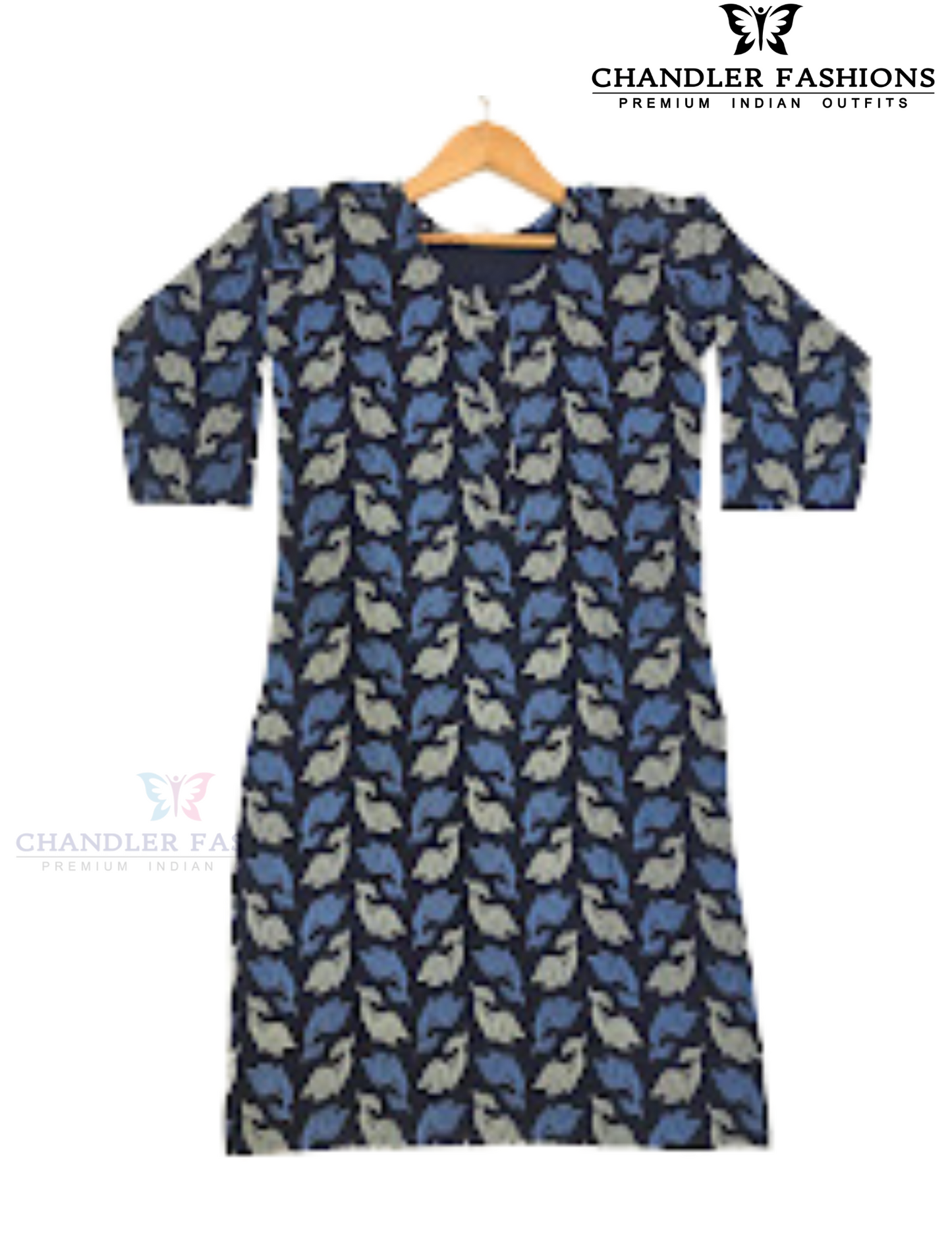 Alluring Navy Blue Color Leaf Design Rayon With Printed Work Kurti In Mesa