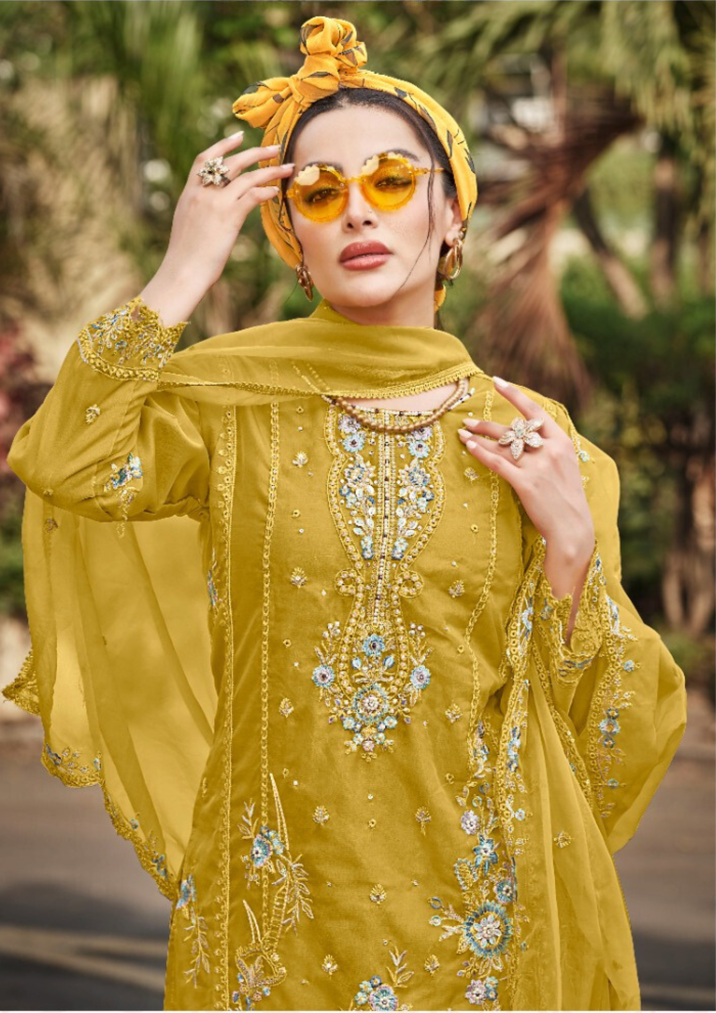 Mustard Yellow Color Organza With Embroidery Khatli Work Salwar Suit For Women Near Me