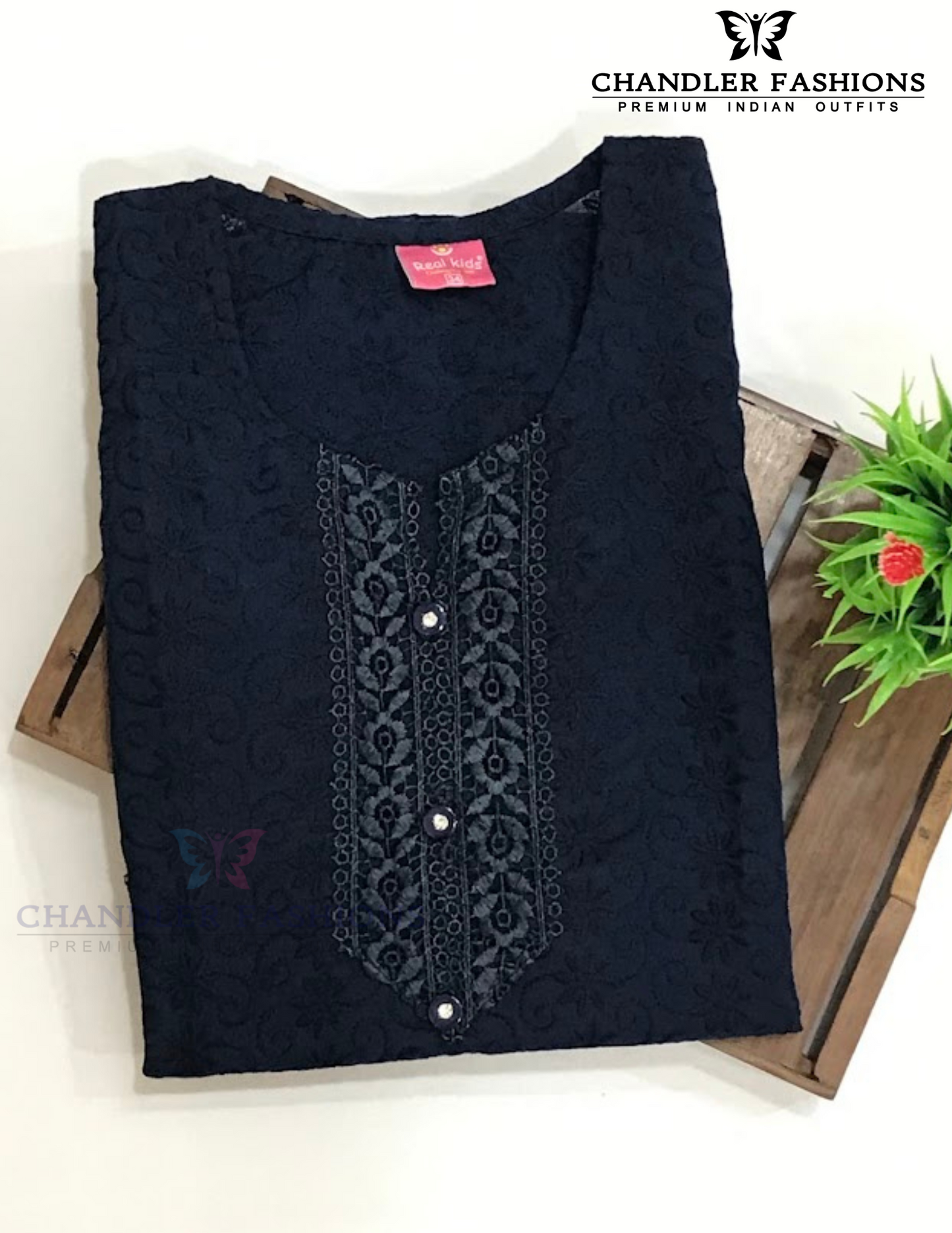 Wonderful Dark Blue Color Cotton With Embroidery Work Kurti In Mesa