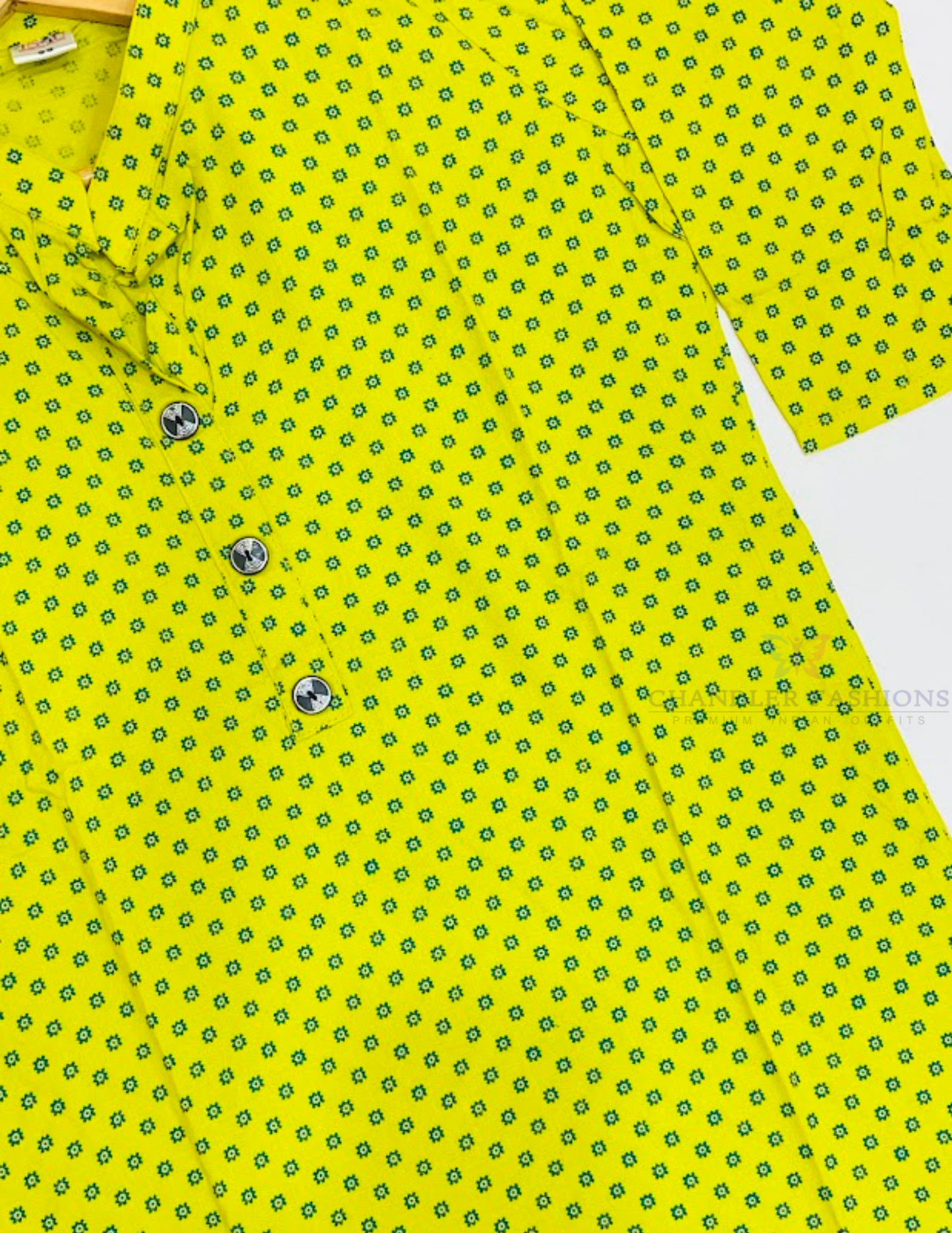 Lime Green Color Rayon With Printed Work Kurti In Mesa
