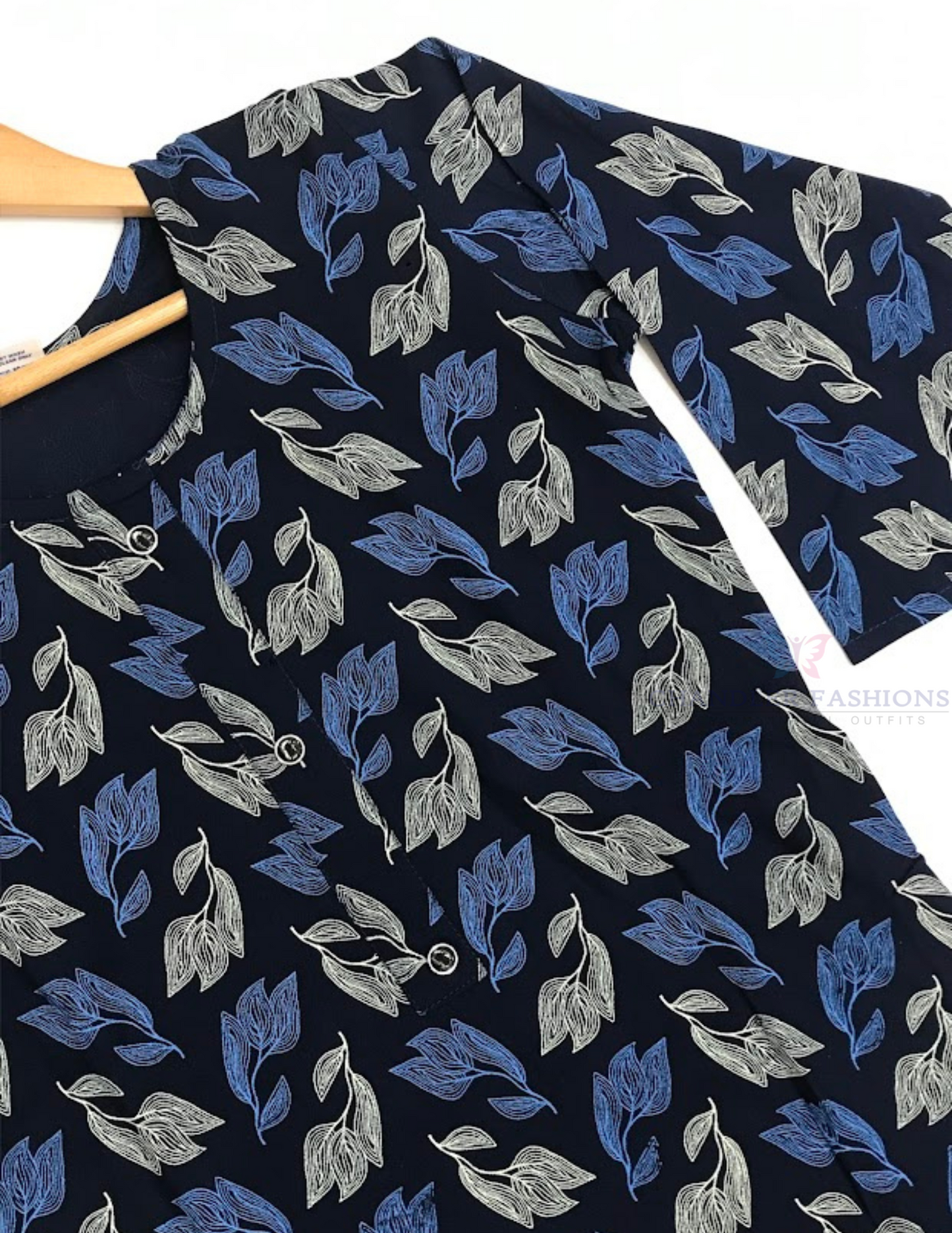 Navy Blue Color Leaf Design Rayon With Printed Work Kurti In Chandler
