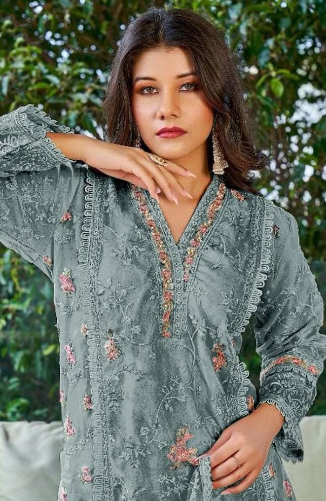 Gray Color Georgette With Embroidery Work Salwar Suits Near Me
