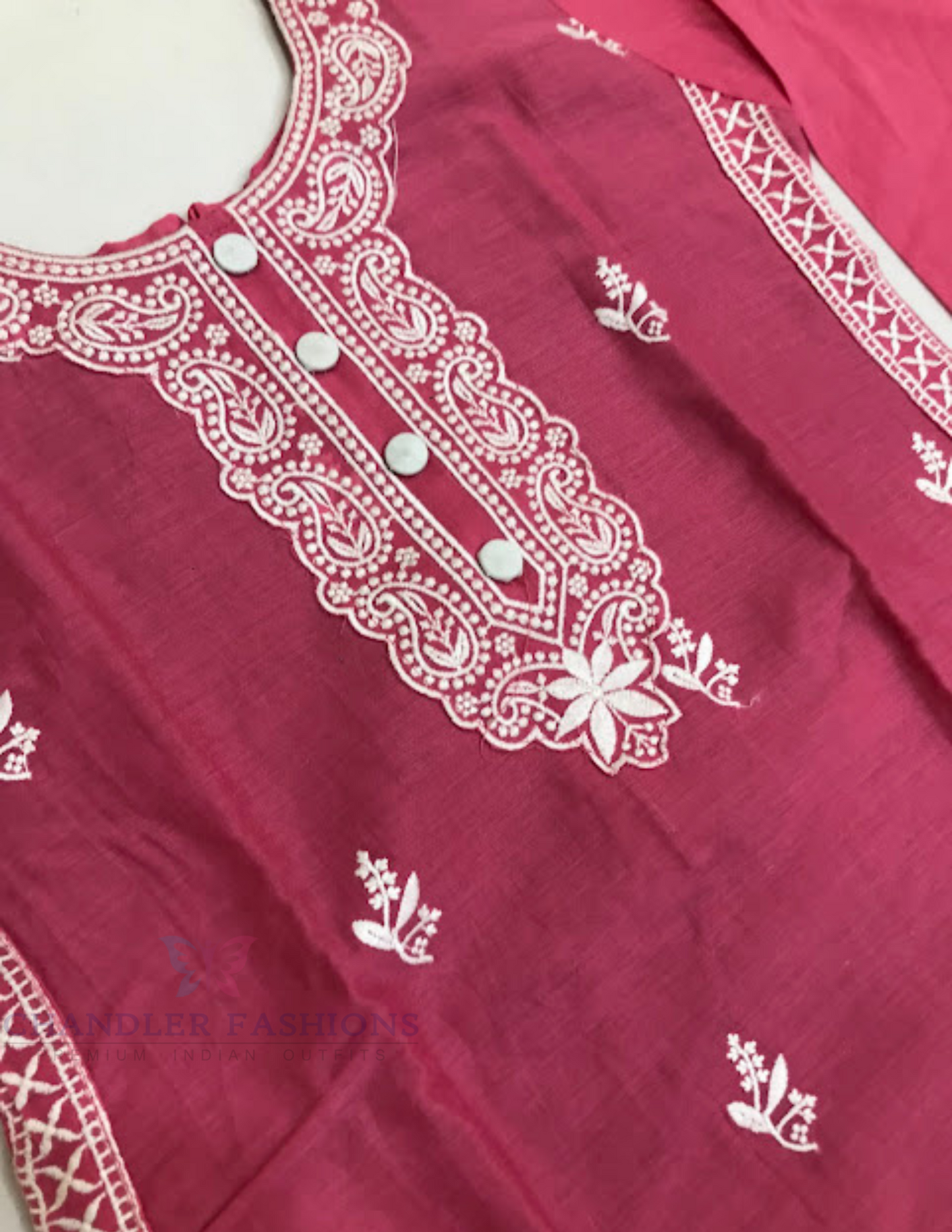 Pink Color With Embroidery Work Cotton Kurti Suits In Mesa