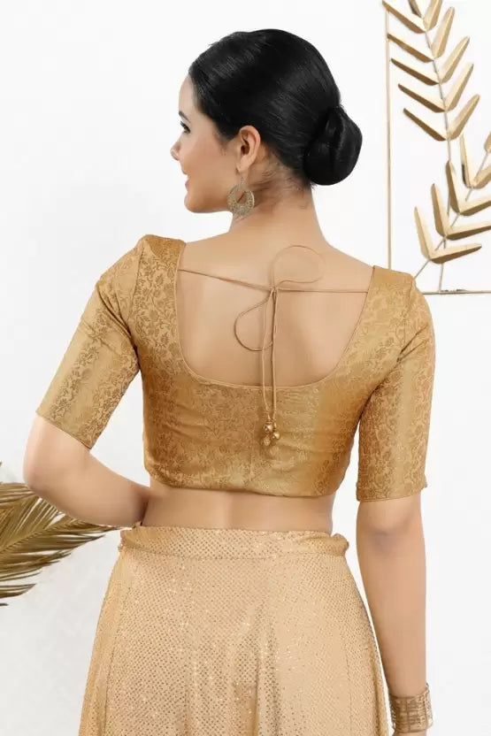 Gold Colored Jacquard Printed Blouse For Women Near Me
