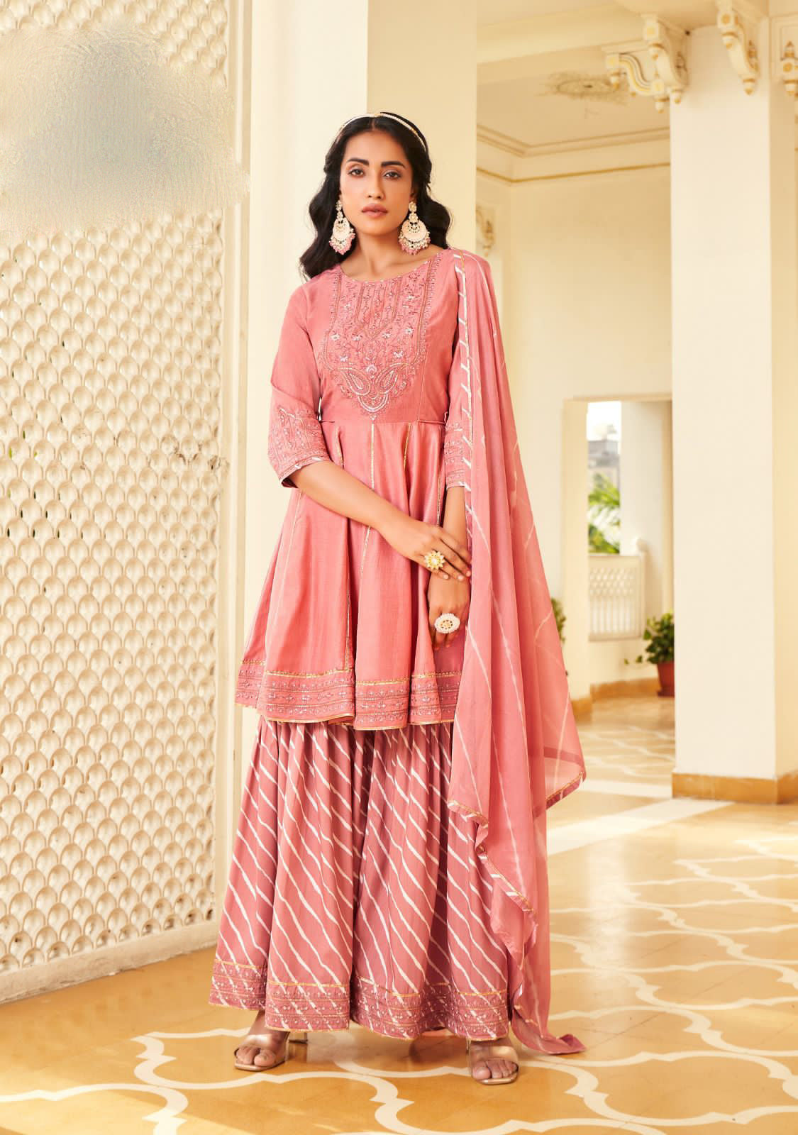 Charming Pink Color Designer Sequins Embroidery Work Indo Western Suits With Dupatta For Women