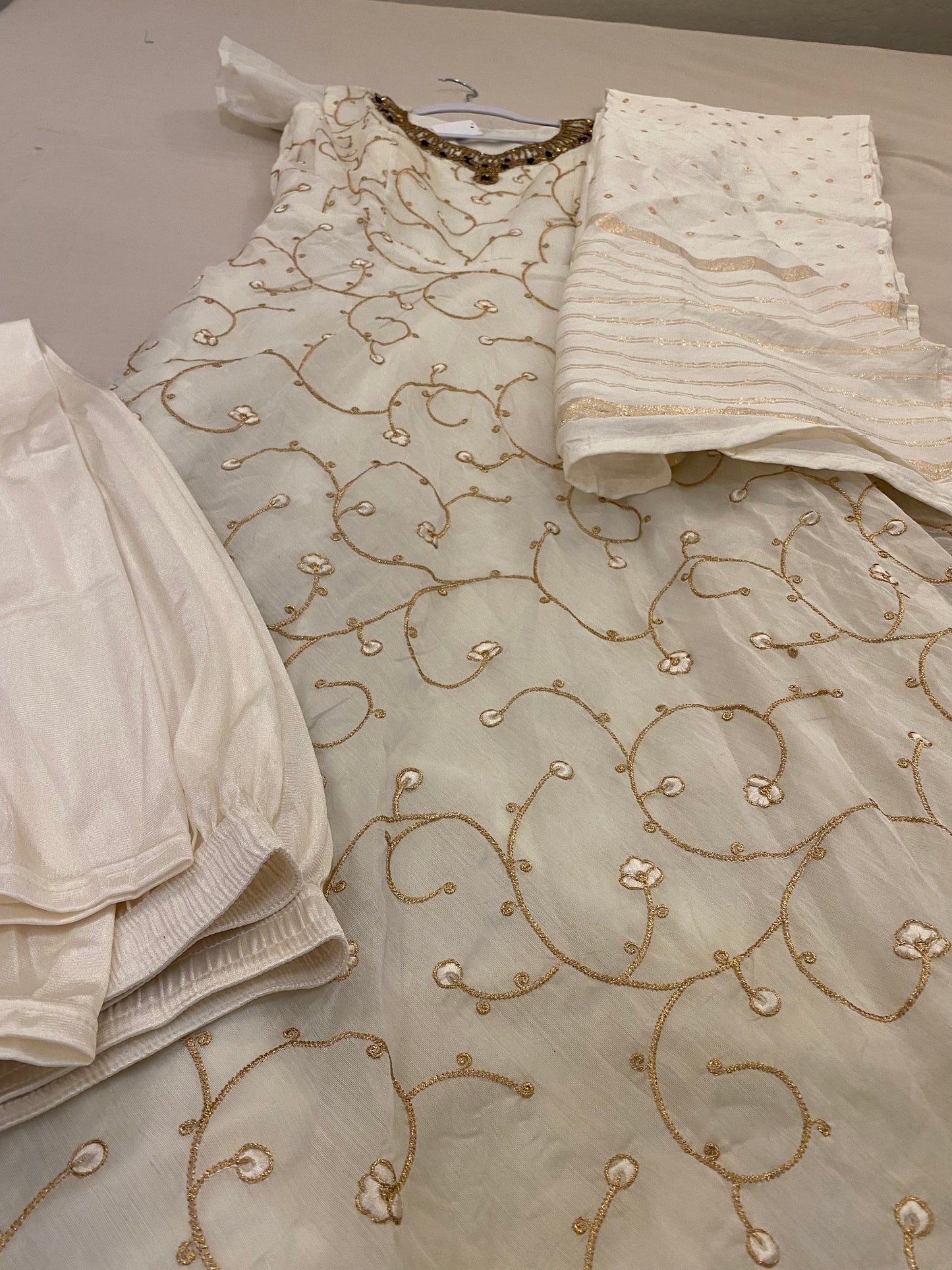 Off-White Net Embroidery Work Kurti Suit With Dupatta Near Me