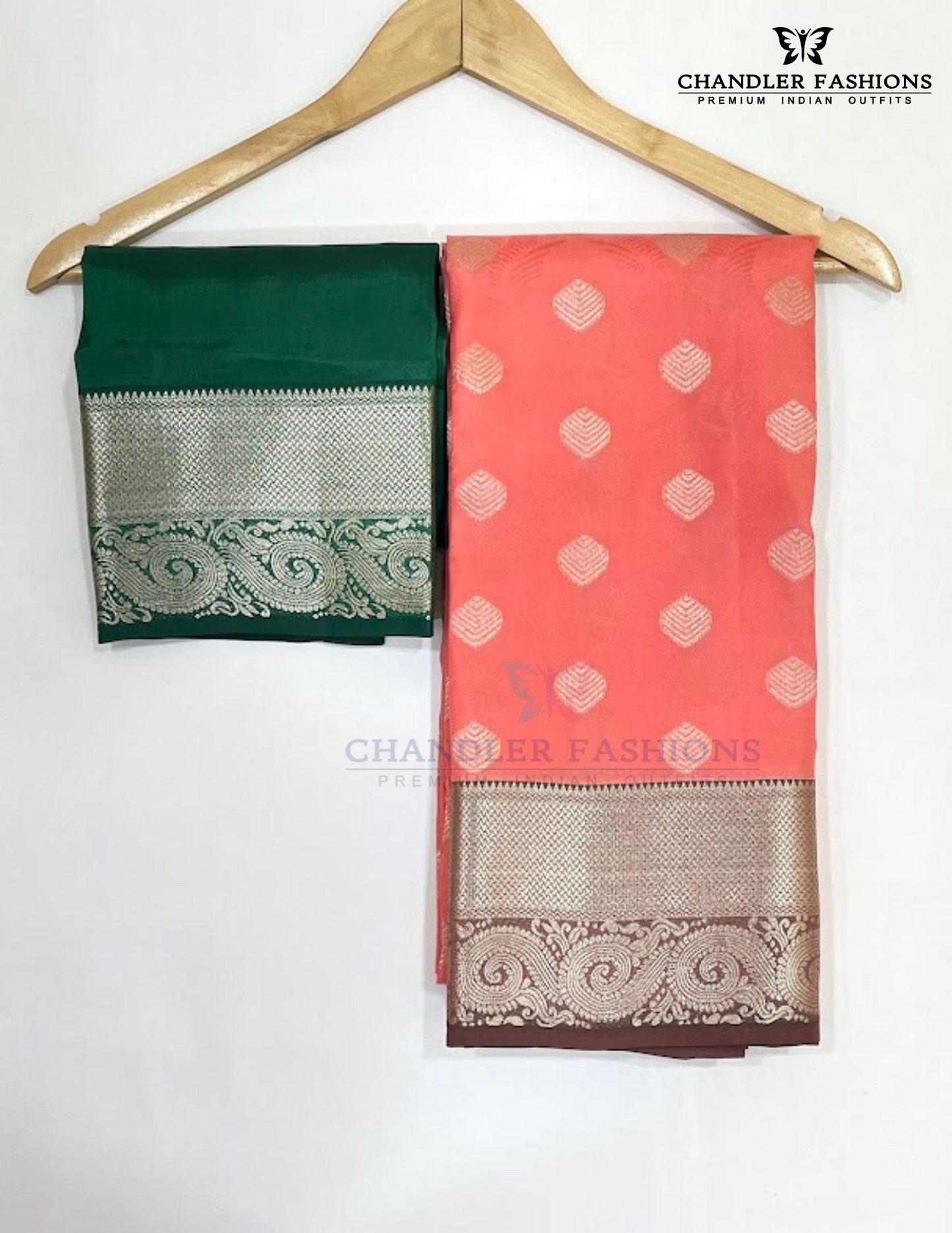 Peach Color Pure Kanchi Silk Gold Zari Work Saree In USA