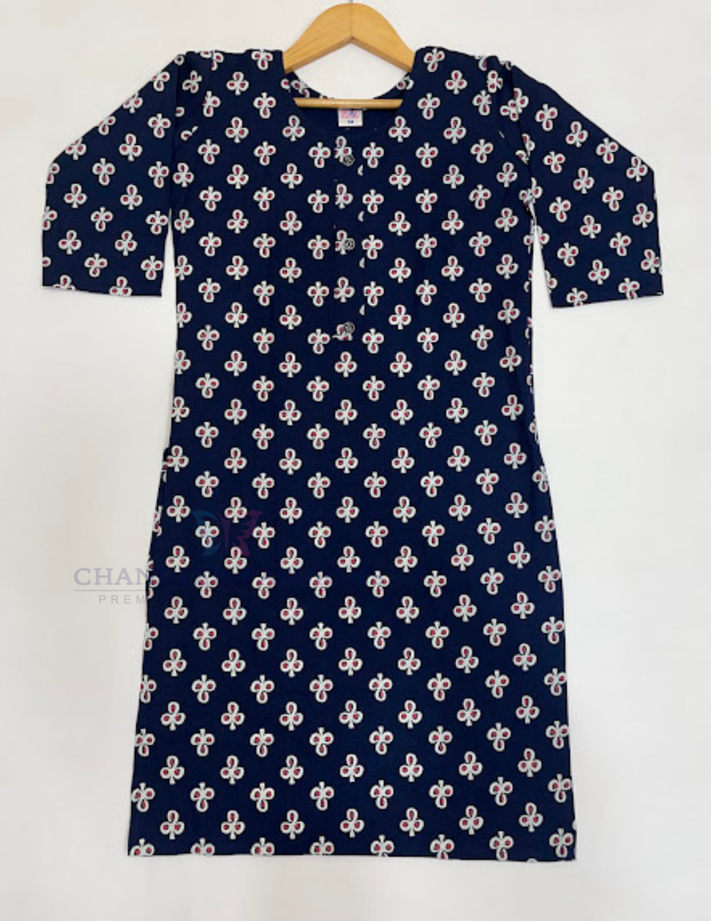 Dark Blue Color Rayon With Printed Work Kurti In Mesa