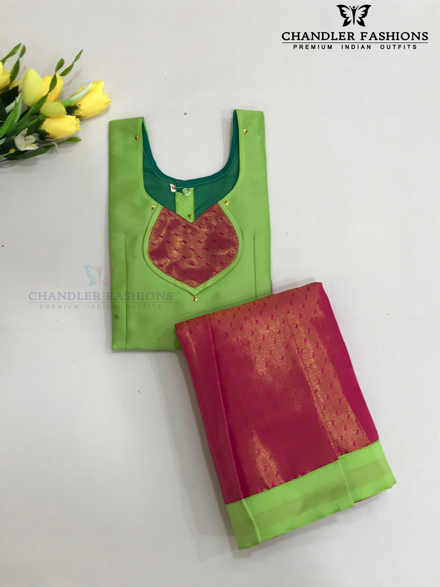 Green Color Silk Langa Set With Zari Work For Girls In USA