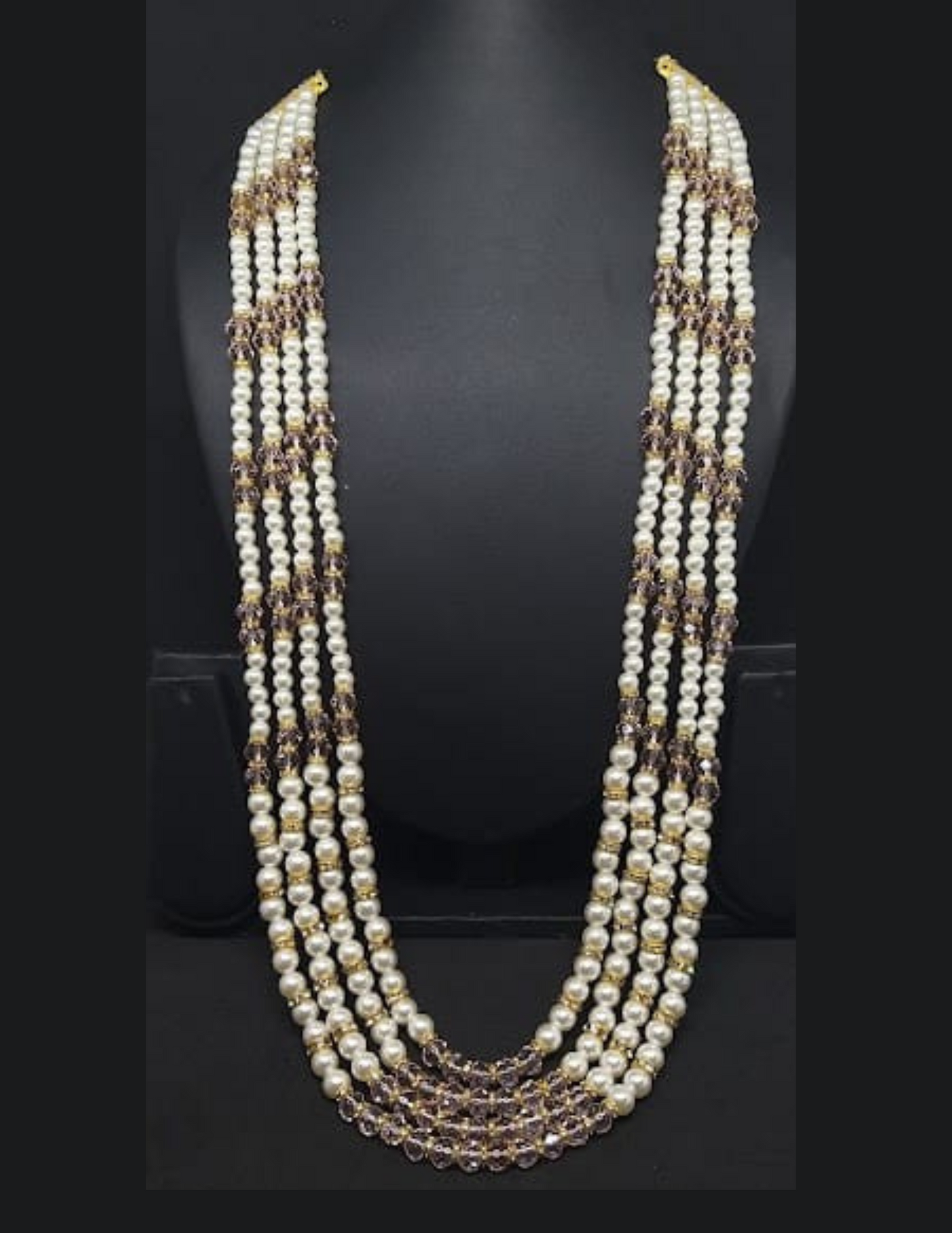 Pretty White And Purple Color Work For Men Mala