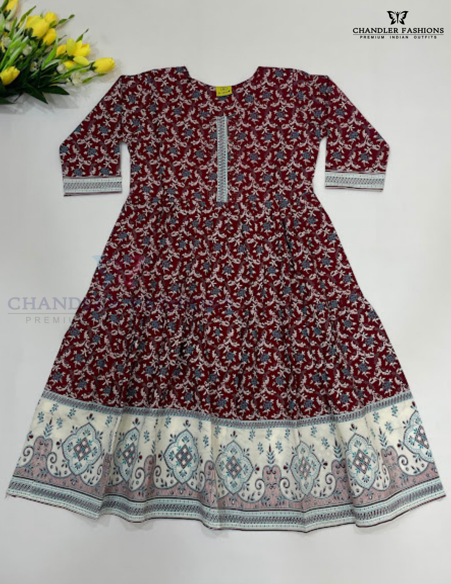 Attractive Maroon Color Poly Cotton With Printed Work Kurti For Girls