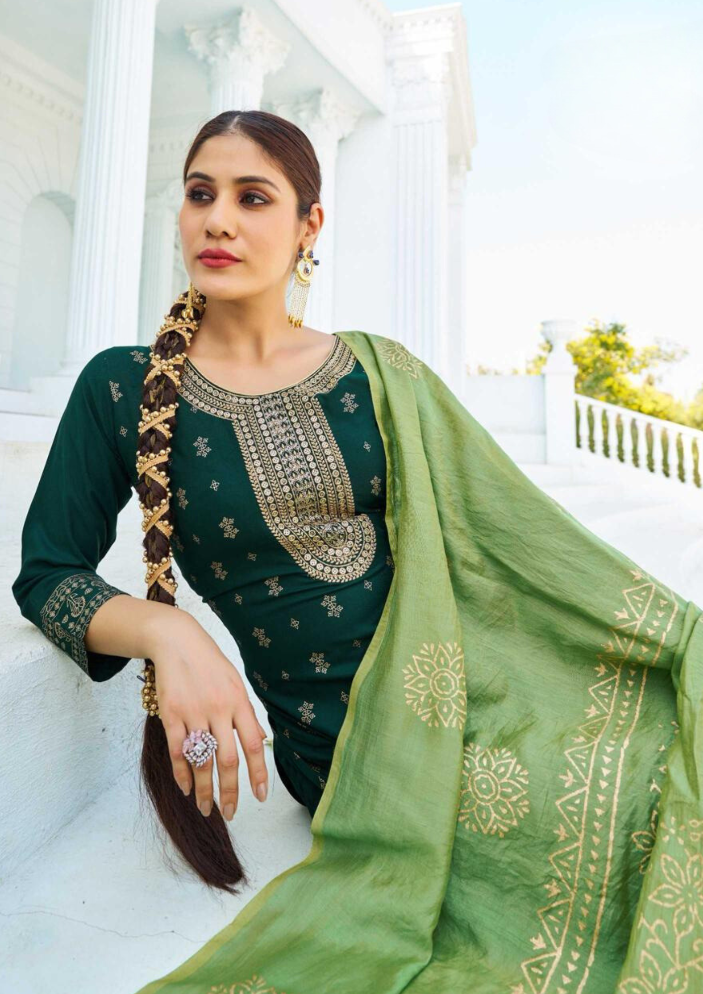 Appealing Green Color Foil Print Kurti With Dupatta Sets For Women In Arizona