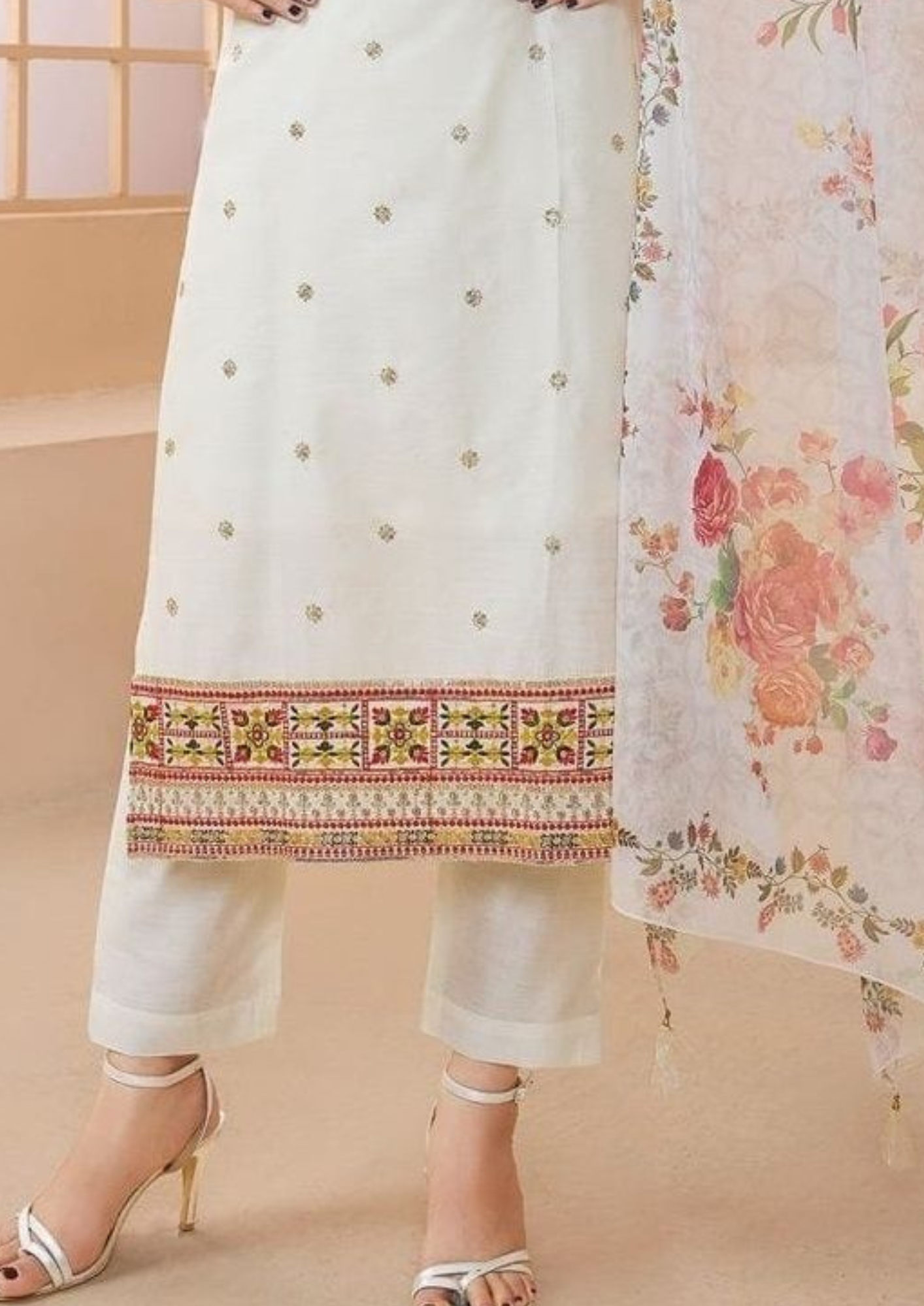 Charming White Colored Chanderi Silk Kurti In Tempe