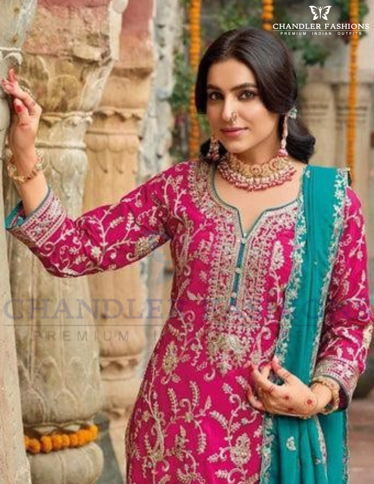 Chinon Embroidery Work Palazzo Suits Near Me