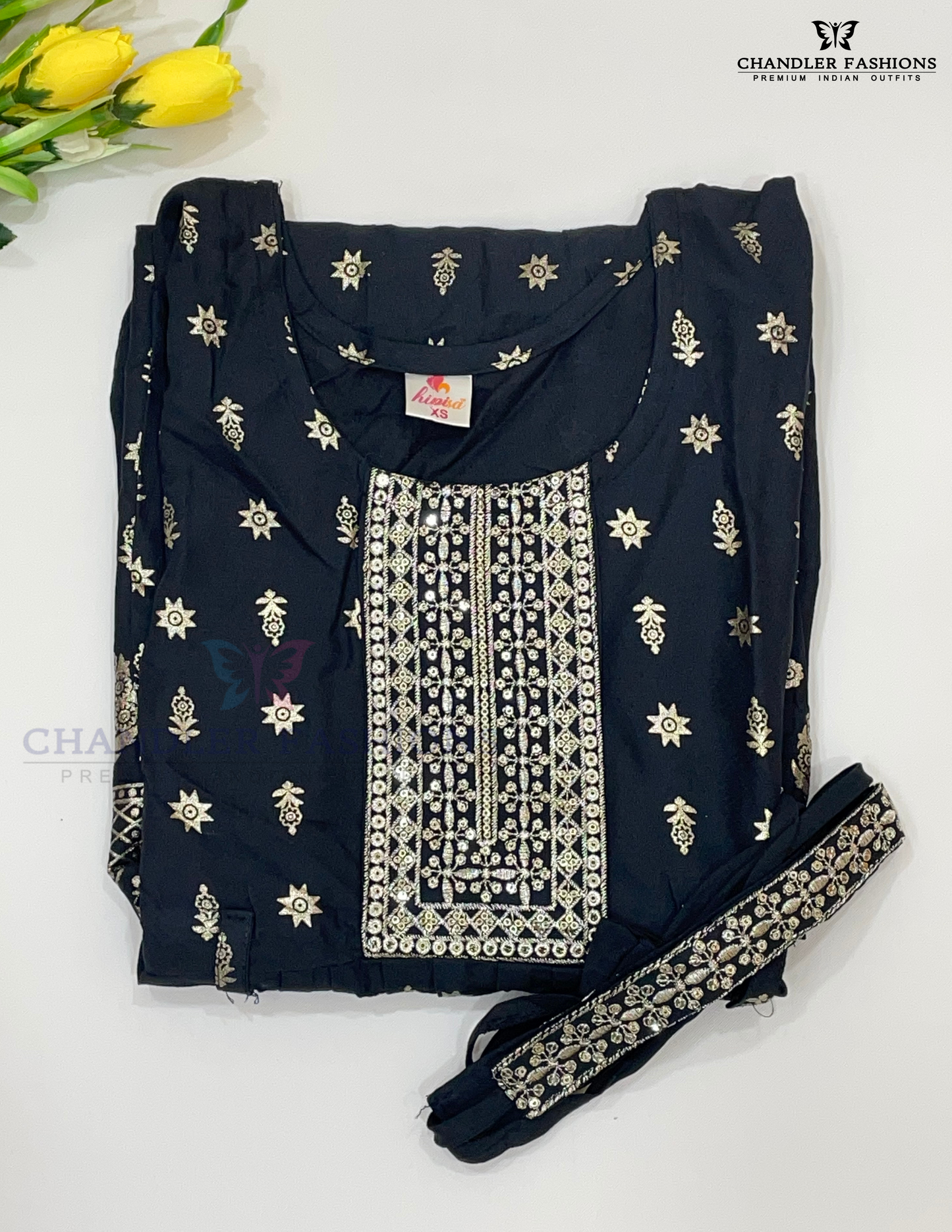 Charming Black Color Sequins Thread Embroidery Work Kurti Near Me