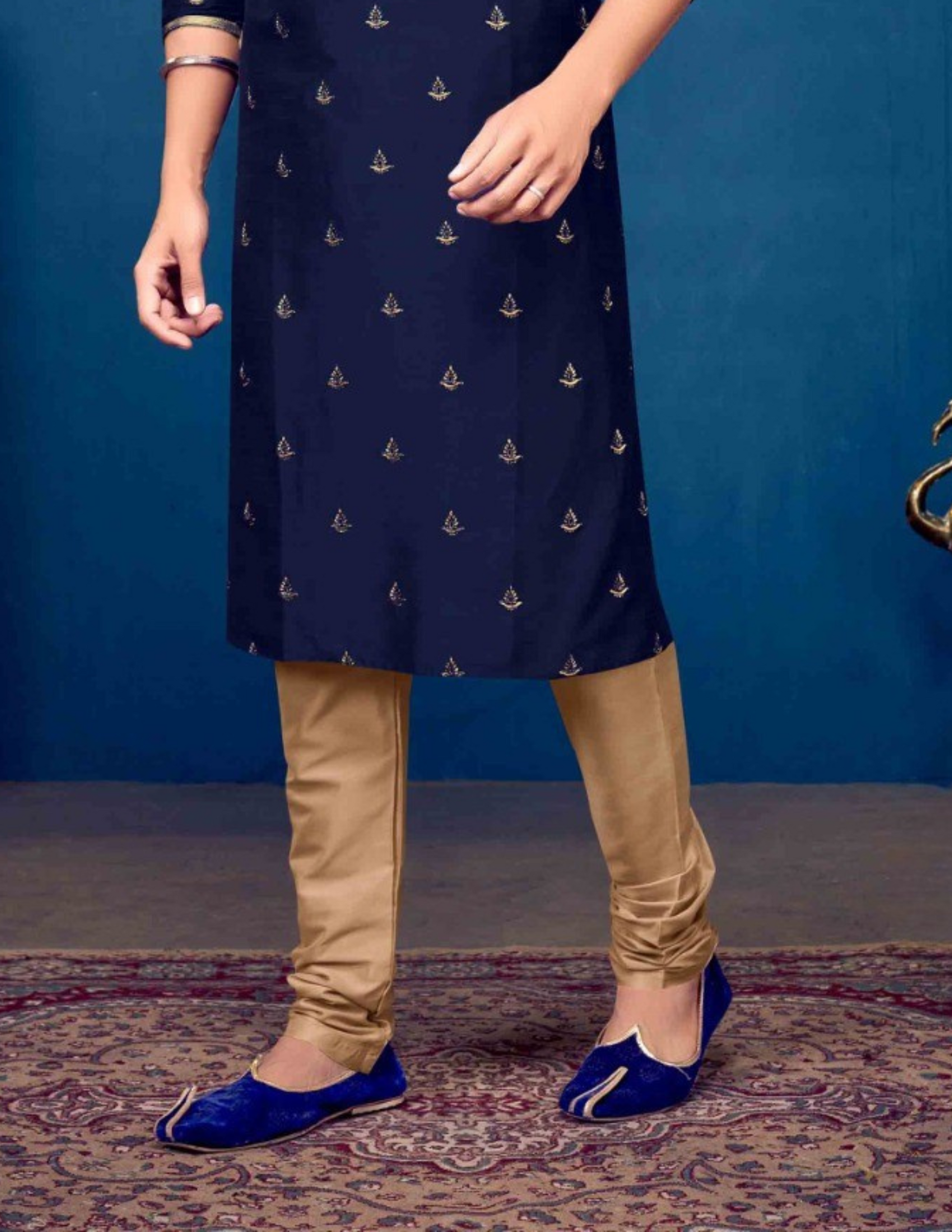 Attractive Blue Color Slub Silk Embroidery Work Kurta in Chandler