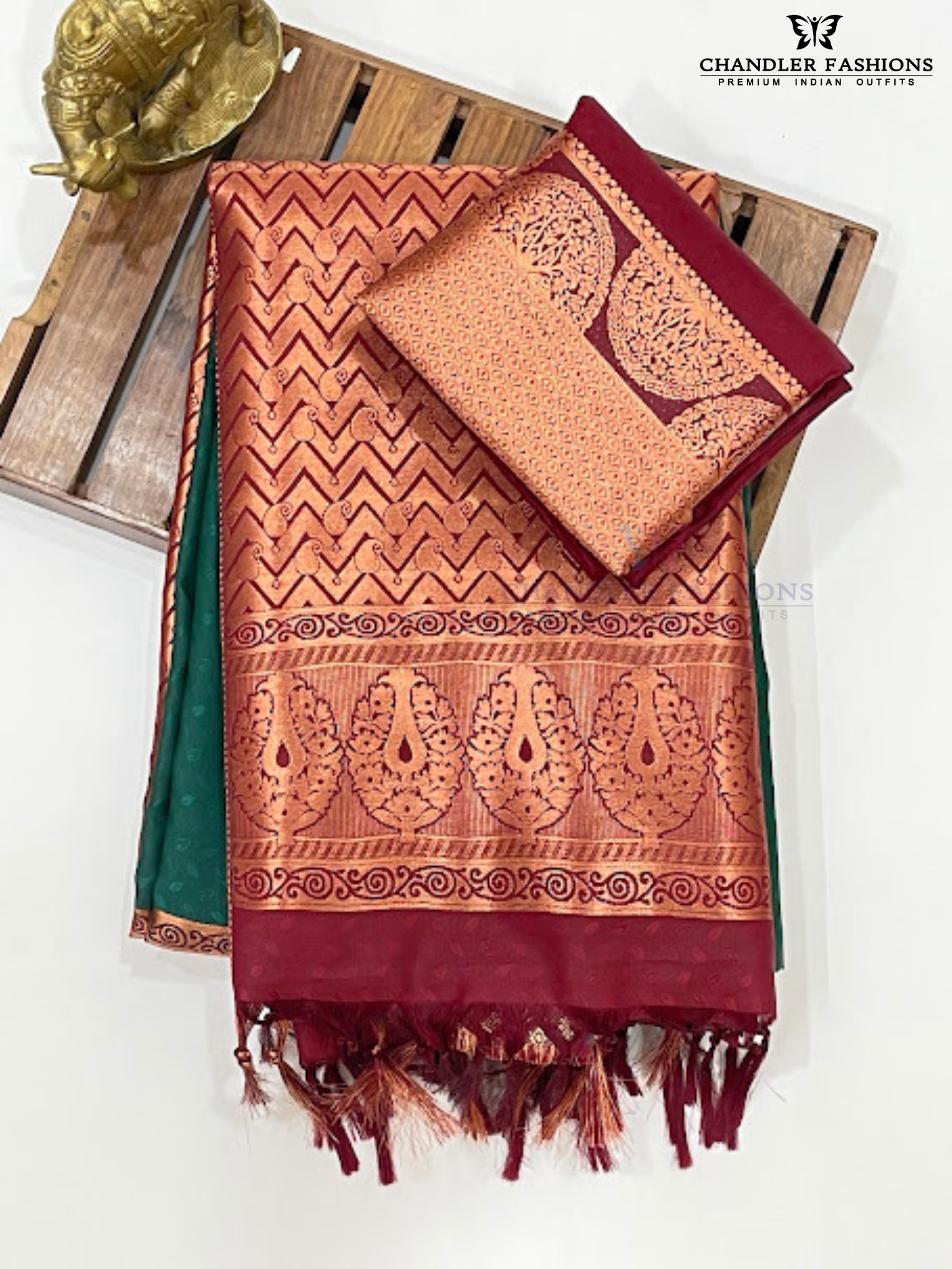 Dark Green Color Soft Silk Glod Zari Work Saree In USA