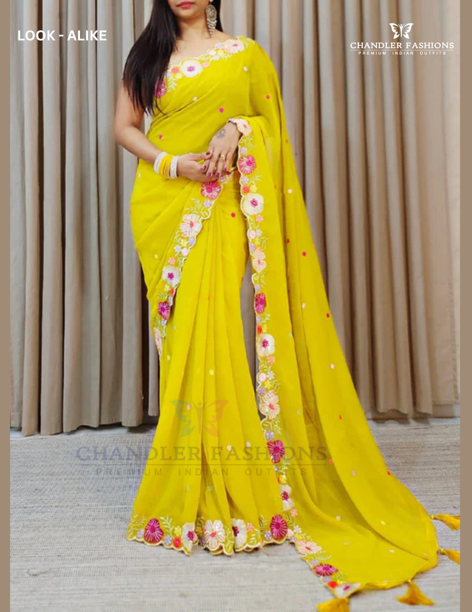 Ravishing Digital Yellow Colored Embroidery And Sequins Work Faux Georgette Saree For Women