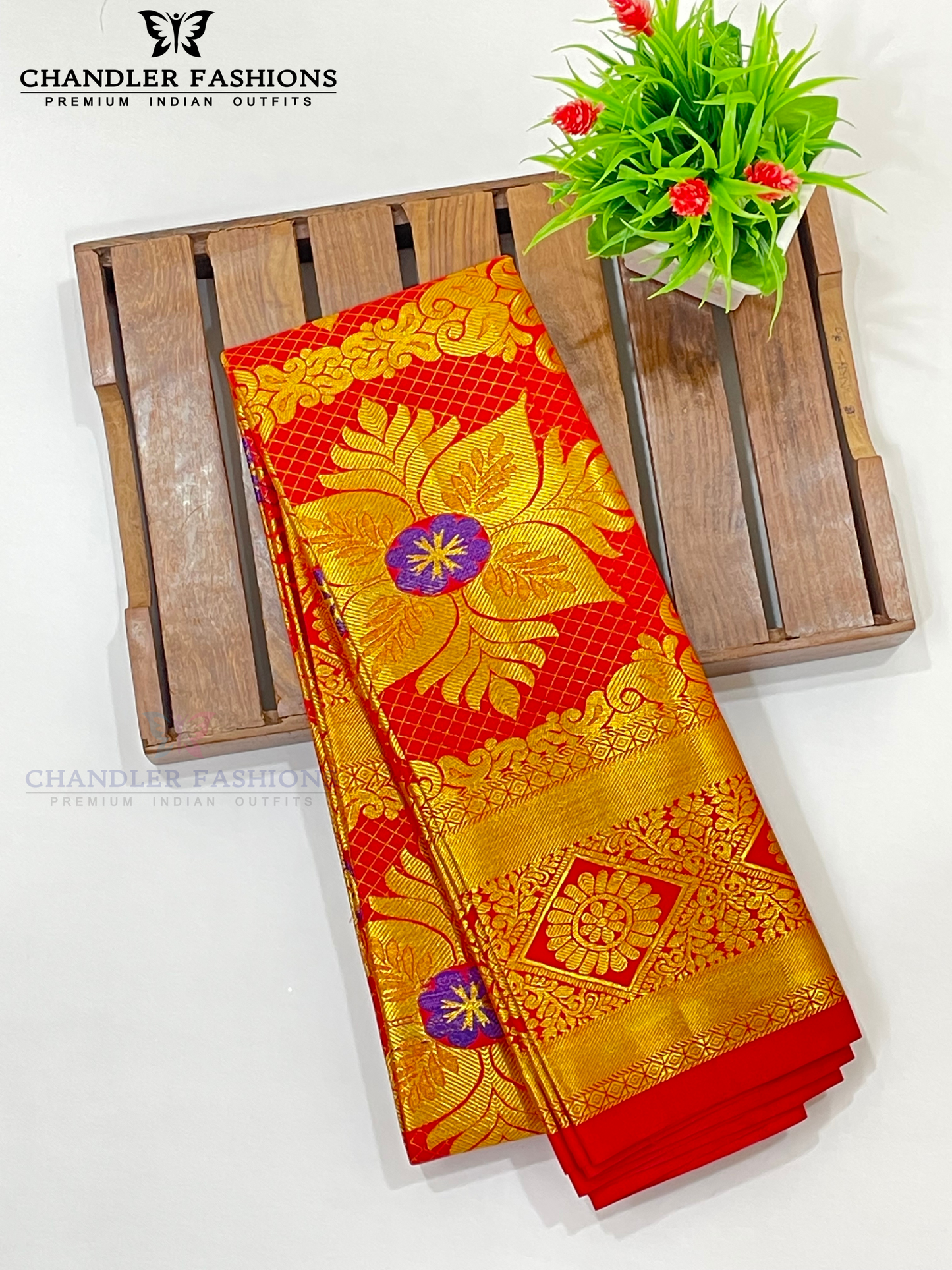 Wonderful Red Color Silk Shawl With Golden Zari Work (Ponnadai) In Mesa