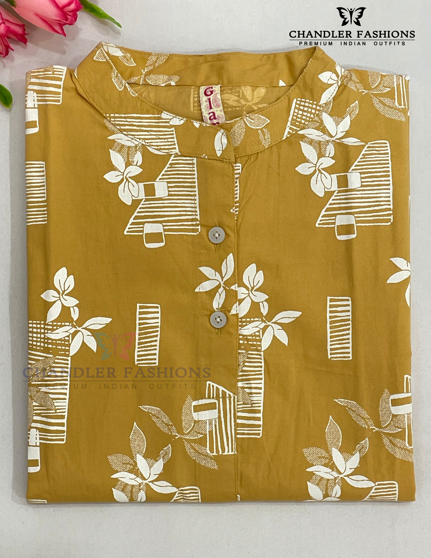 Pretty Sandal Color Cotton Kurti With Printed Work In Suncity