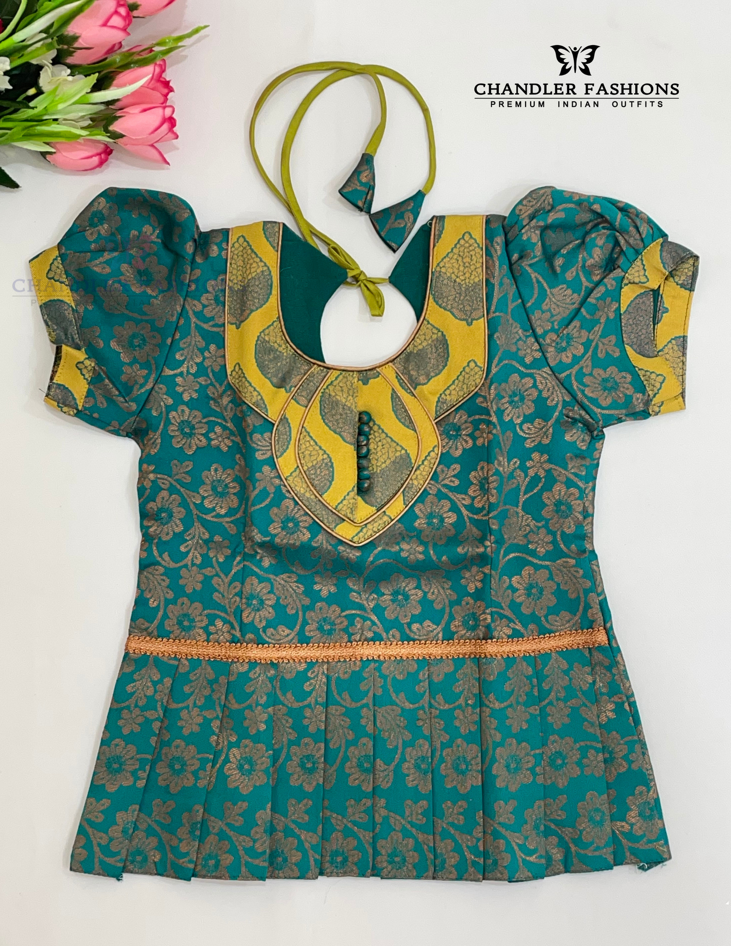 Charming Rama Green Color Silk Langa Set With Zari Work In Mesa