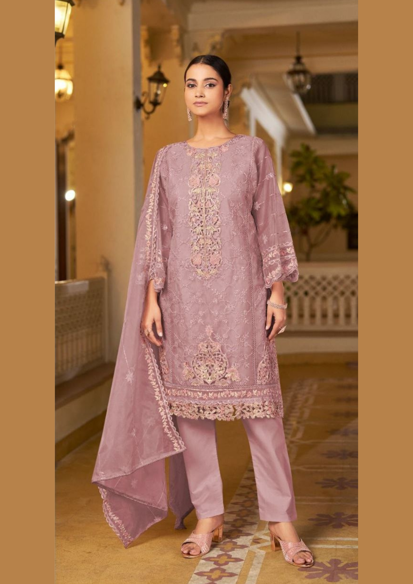 Beautiful Purple Color Heavy Organza with Heavy Embroidery Hand Cut Work Suit For Women